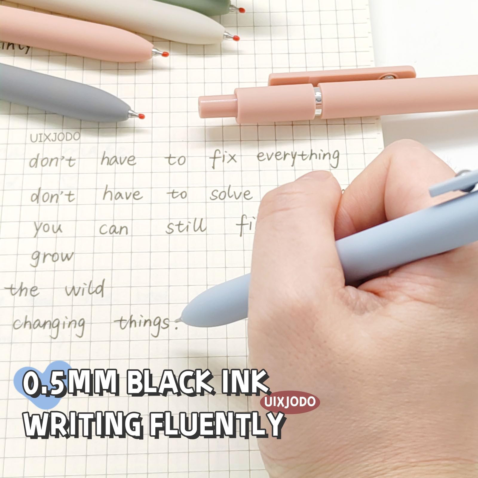 Gel Pens, 0.5mm Japanese Black Ink Fine Point Smooth Writing Pens, High-End Series Retractable Pens for Journaling Note Taking, Cute Office School Supplies Gifts for Women (5 Pcs Morandi) — view 5