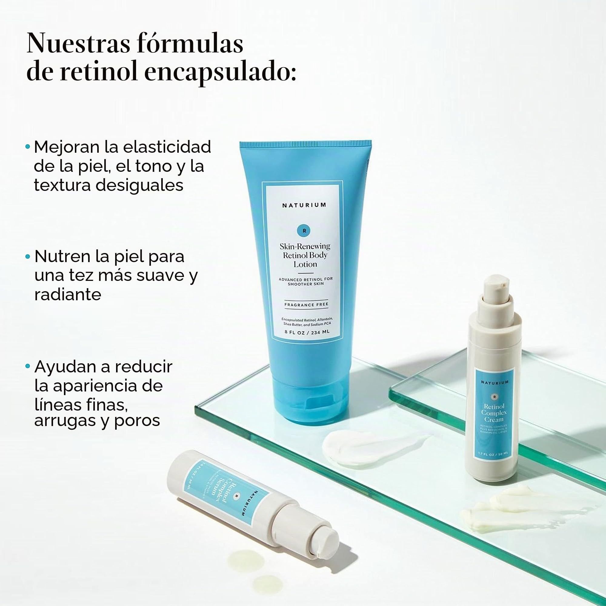 Naturium Loción corporal renovadora de piel con retinol, tratamiento reafirmante avanzado antienvejecimiento, con retinol encapsulado y manteca de karité, 236 ml