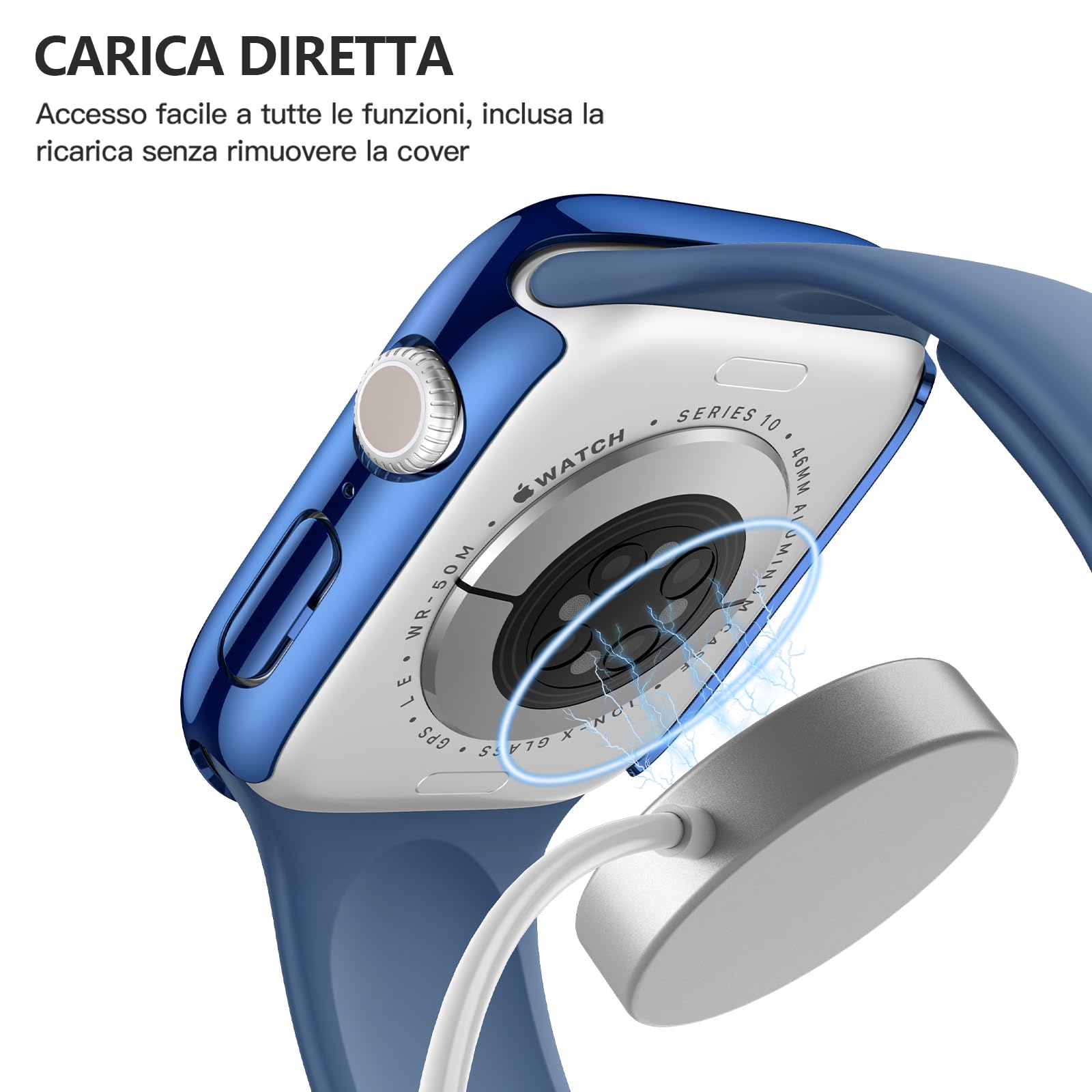 Misxi 2 Pezzi PC Cover Protezione con Vetro Temperato per Apple Watch Serie 11/10 46mm, Custodia Ultra-sottile Anti-caduta Resistente ai Graffi per iWatch, 1 Blu + 1 Trasparente