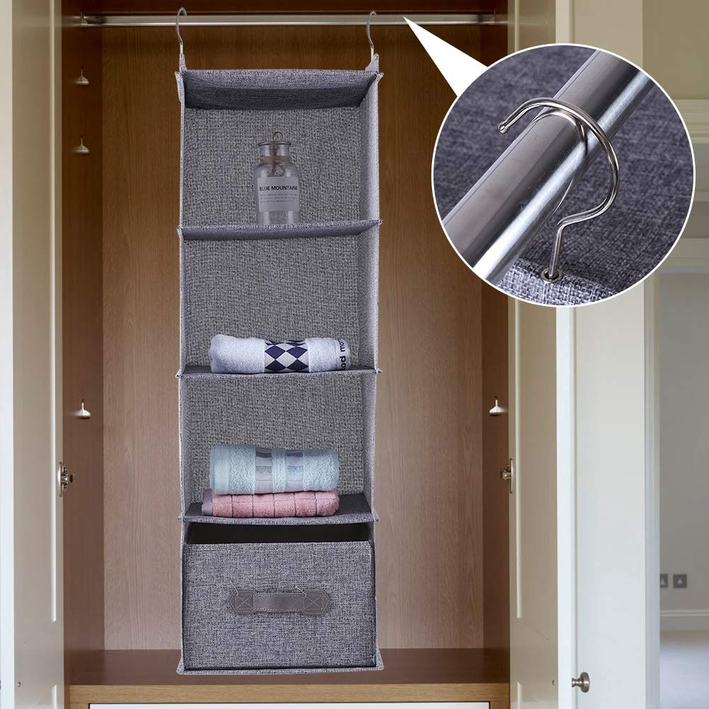 Hängender Schrank-Organizer, Schrank-Hängeregale mit 4 Regalen, hängender Schrank-Organizer und Aufbewahrung (Gray four layers with drawers)