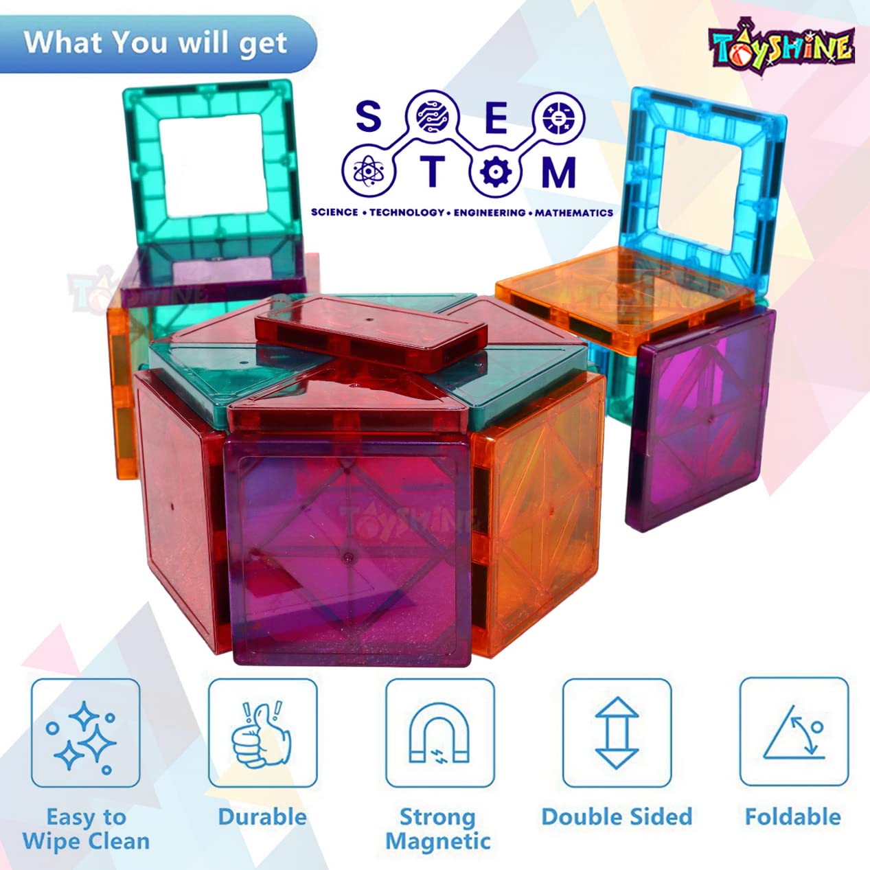 Toyshine Kids Magnet Toys Magnetic Tiles, 28 PCs Magnetic Building Blocks, Educational Toys for Kids Children Multicolor (28 Pieces) 1