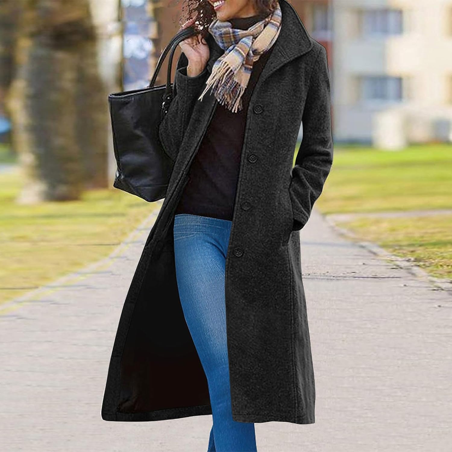 Trench Coat Women Dressy Wool Long Coats Casual Single Breasted Jacket Thick Warm Winter Overcoat with Pockets