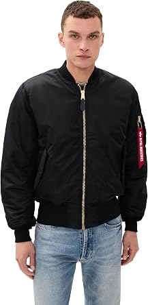 Alpha Industries Mens MA-1 Heritage Fit Flight Jacket, Black, L