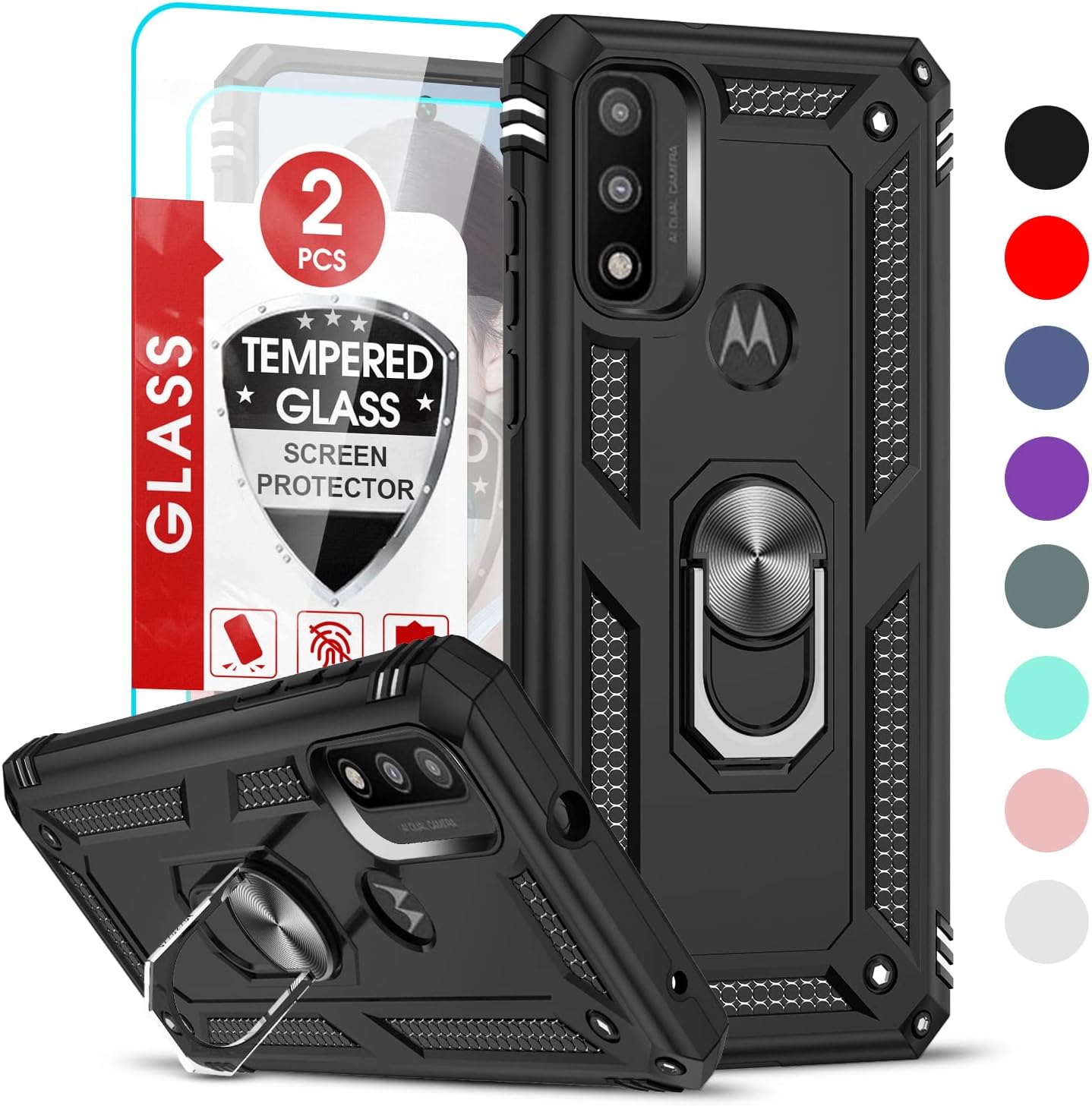 LeYi for Moto G-Play-2023-Case: Moto G Pure Case/G Power 2022 Case with 2 Pcs Screen Protector, Military-Grade Cell Case Covers with Magnetic Stand for Motorola G Pure/G Play 2023/G Power 2022, Black