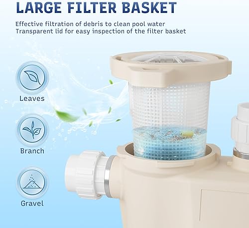 Miniatura 6 de Bomba de piscina de 1.5 HP, bomba de piscina autorecortable de alto flujo de 6815 GPH en tierra, 115 V230 V, bomba de piscina de bajo ruido