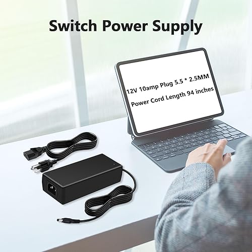 Miniatura 8 de Adaptador de corriente de 12V 10A 120W, DC 12V 10A Adaptador de fuente de alimentación Convertidor de CA a CC para dispositivo alimentado por