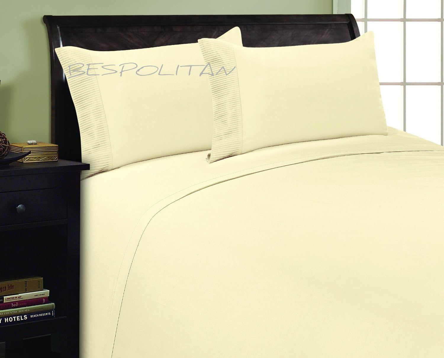 Elegance Linen 1800 Thread Count PLEATED DESIGN Egyptian Quality Luxurious Silky Soft WRINKLE RESISTANT 4 pc Sheet set, Deep Pocket Up to 16" - All Size and Colors, King Beige