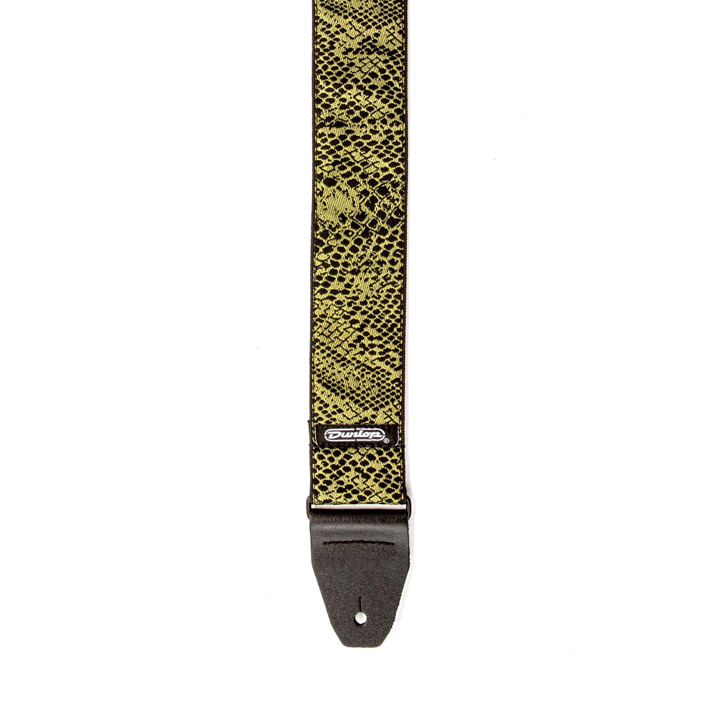 DUNLOP - Tracolla Jacquard Serpentine per Chitarra e Basso con Terminali in Vera Pelle, Regolabile fino a 165 cm, Motivo Verde/Oro (D6724)