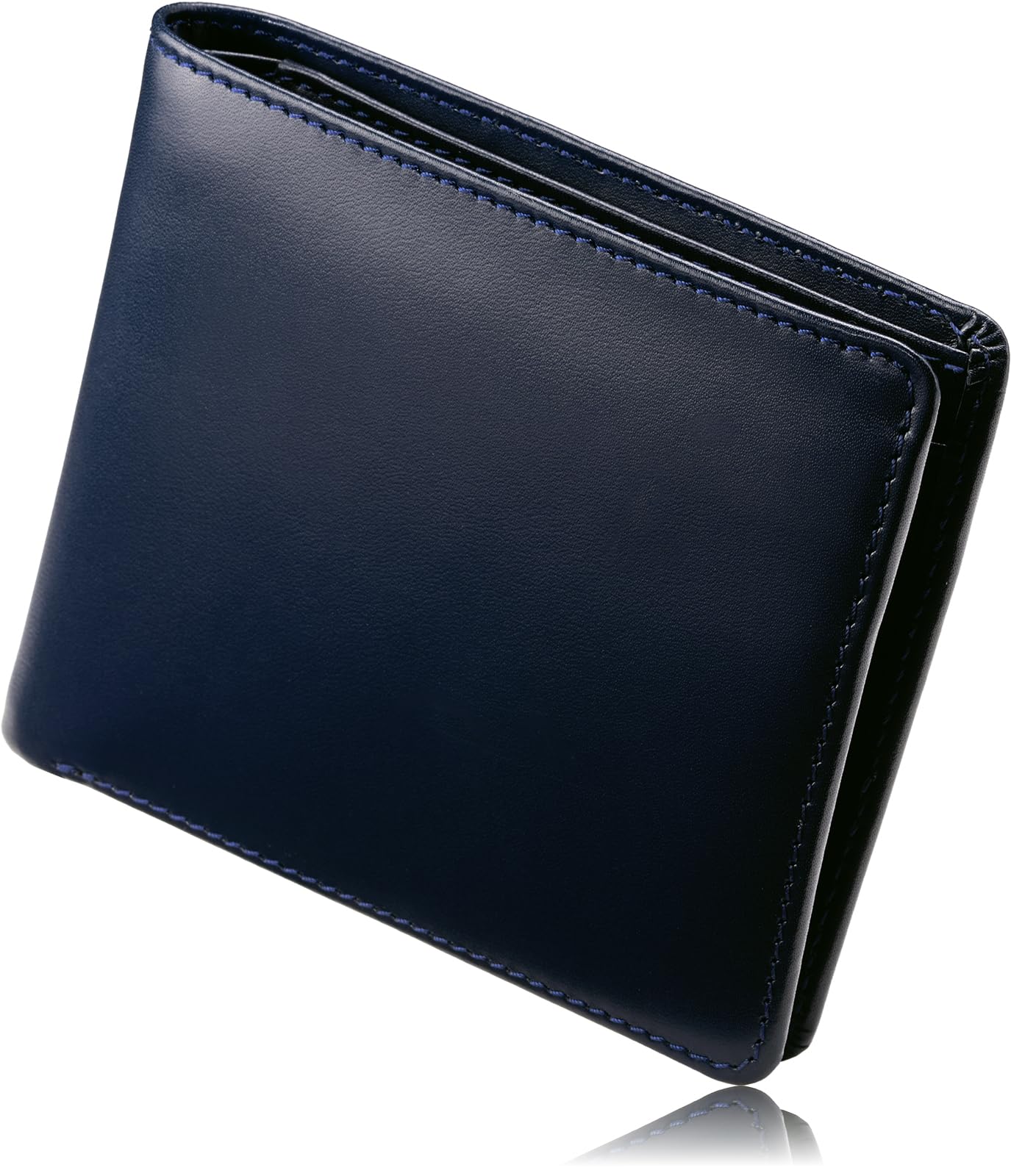 Tokyo Shimomachi Kobo Men's Genuine Leather 2-Fold Wallet 【Italian Leather × Japanese Technique】 Made in Japan, Italian Leather, Certificate Included, navy : Clothing, Shoes & Jewelry