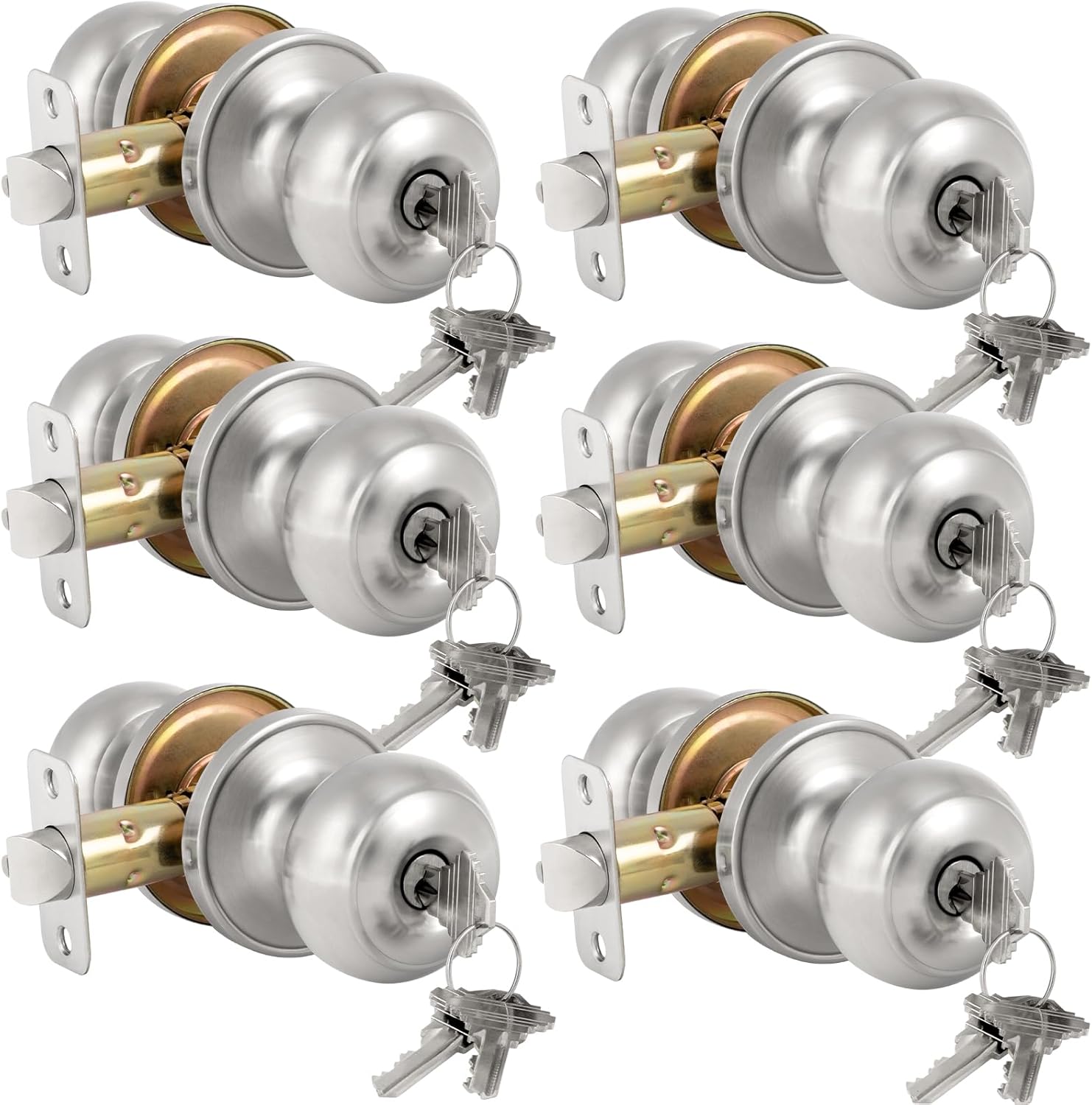 HOSOM 6 Pack Door Knob with Lock and Key, Keyed Entry Door Knob, Exterior and Interior Door Lock for Front Door Commercial and Residential Area, Entry Door Handle for Bedroom and Bathroom