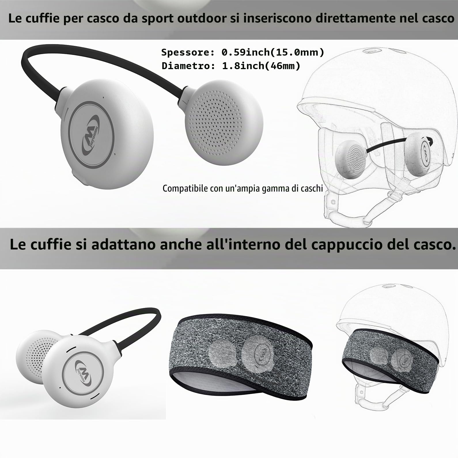 Cuffie per casco da sci, altoparlanti wireless Bluetooth per sci, snowboard, mountain bike