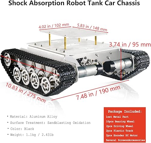 Miniatura 17 de Chasis de coche de tanque de robot de absorción de impactos profesional con motor codificador de CC para Arduino/Raspberry Pie, Vehículo