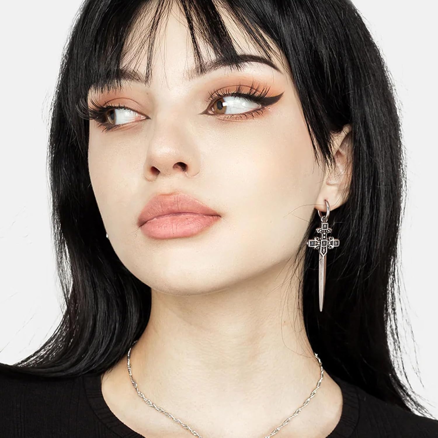 HZMAN Sword/Cross/Awl Spike Dangle Earrings for Men Women Gothic Punk Stainless Steel Hinged Huggie Hoop Earring Jewelry Gift - Image 2