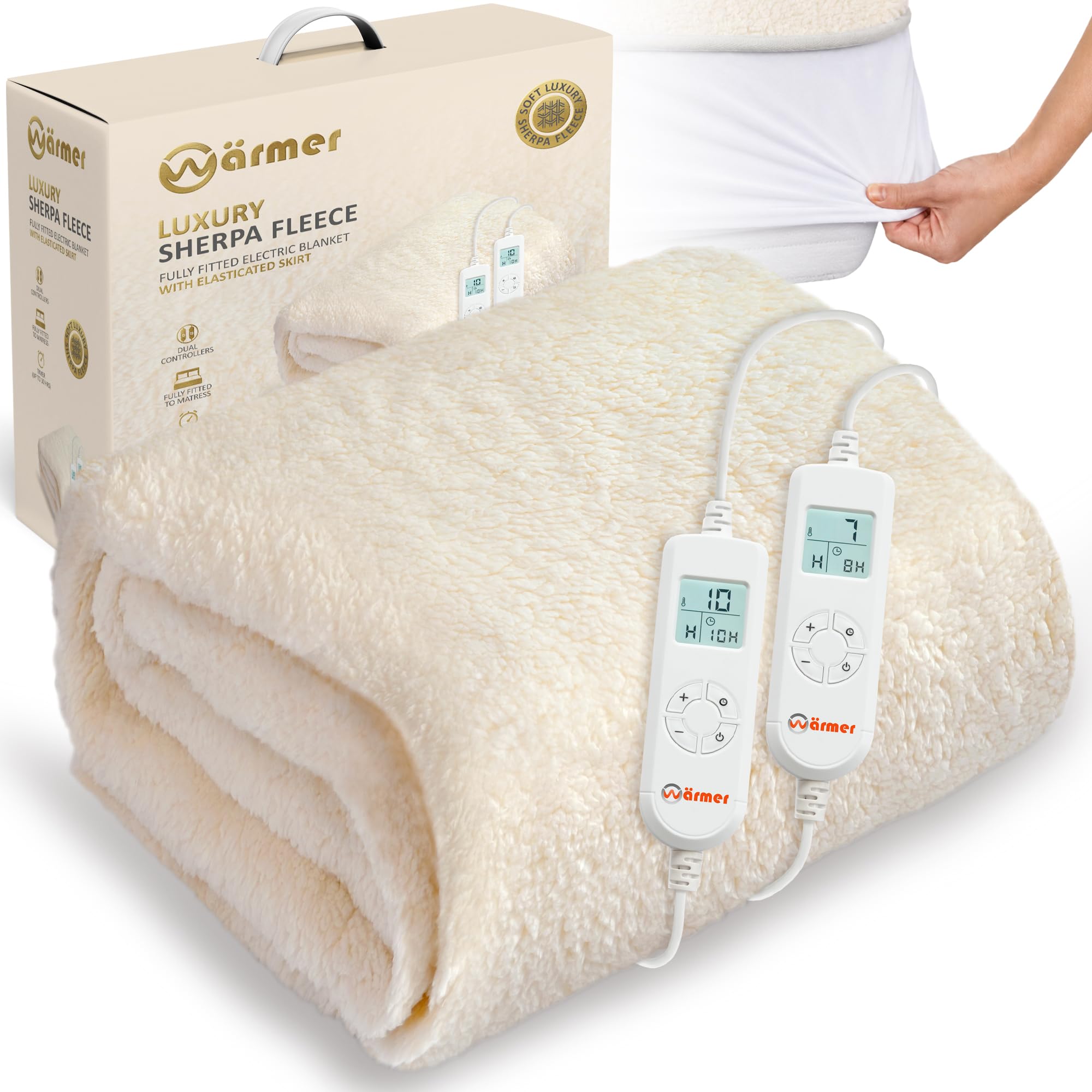 WÄRMER Electric Blanket Double, Fleece, Fully Fitted, Dual Control