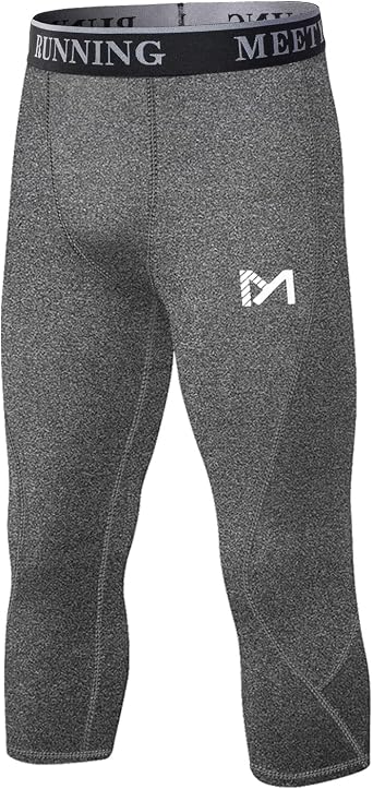 MEETYOO Mens 3/4 Compression Pants Legging Tips Cool Dry Sport Workout Heat Gear Capri Base Layer