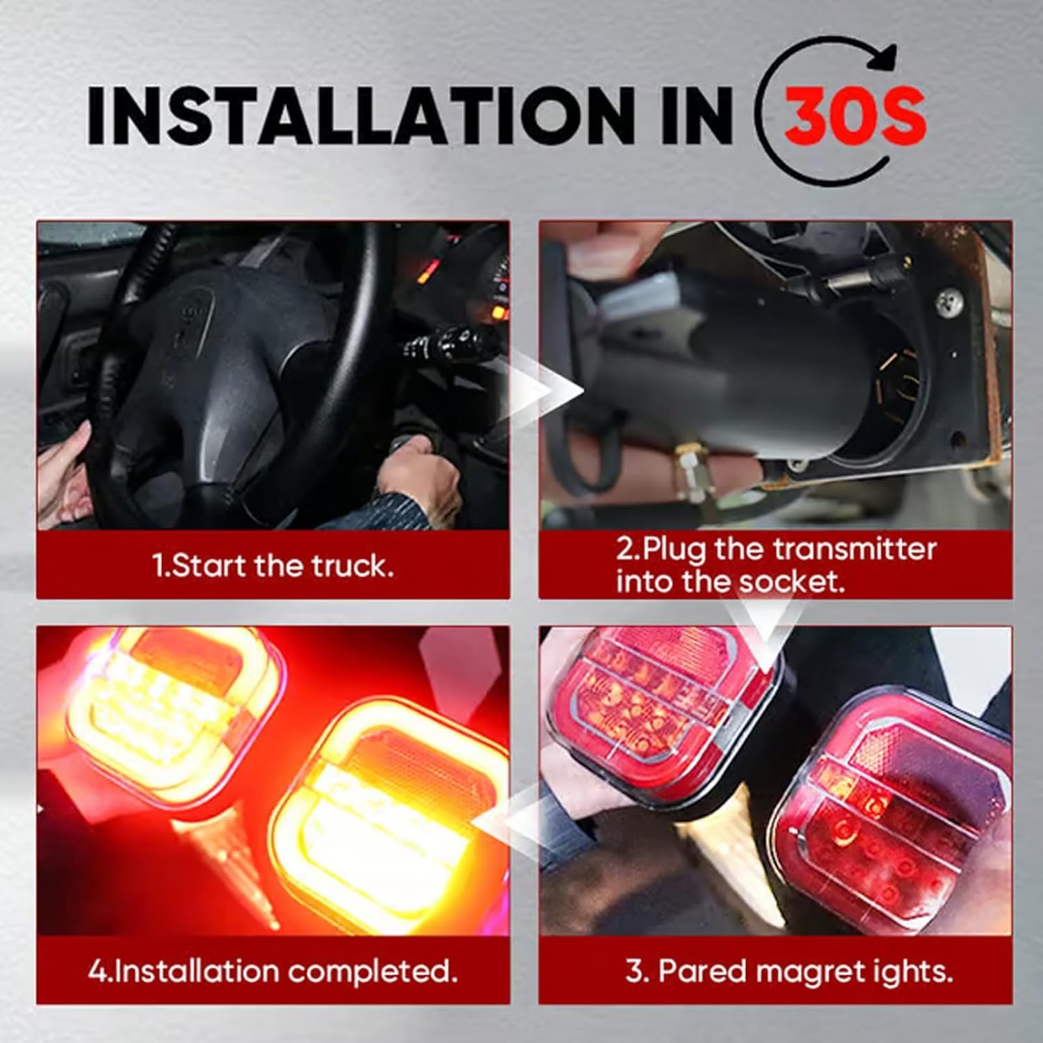 KinZon LED 2 x Feux Arrière Base Aimanté Sans Fil, E11 Marqué Homologué de camion magnétiques sans câble Wireless Pour Auto Camion Tracteur Remorque Caravane