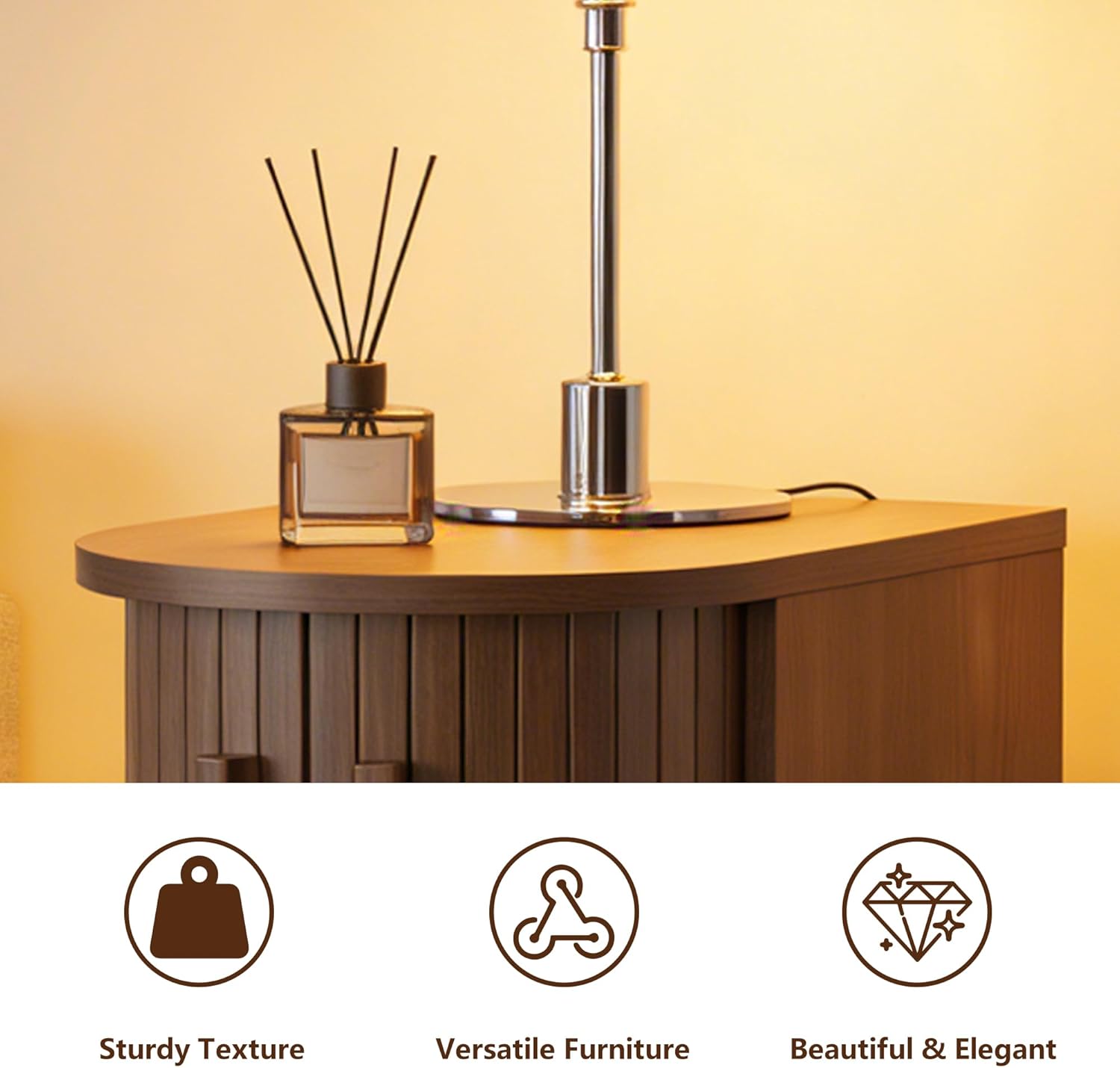 Narrow Nightstand Set of 2 with Storage, Narrow End Table for Small Spaces, Skinny Nightstand with Open Shelf, Mid-Century Modern Small Bedside Table for Bedroom, Walnut