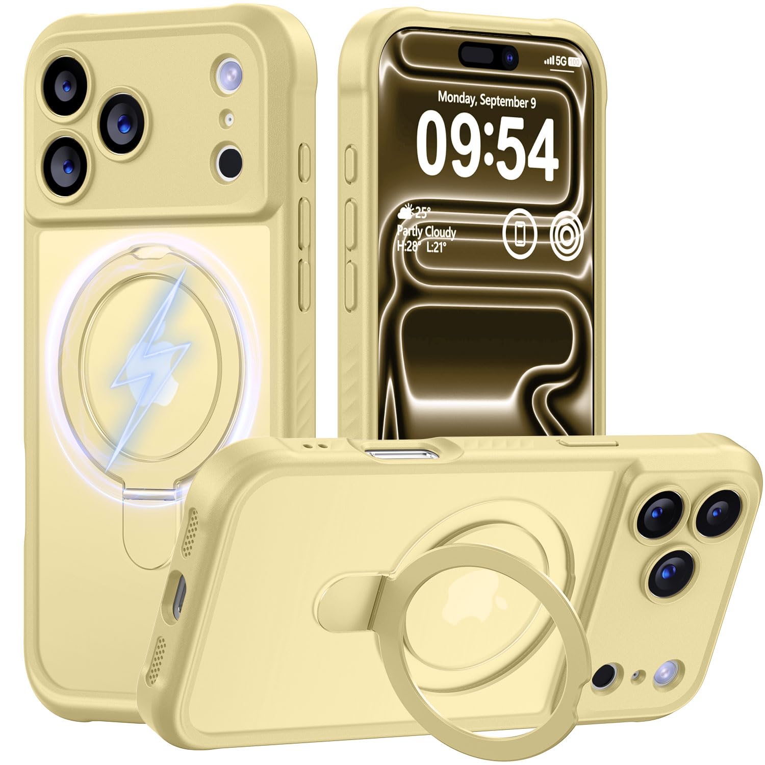 MOCCA Magnetic for iPhone 17 Pro Case with Stand,Creamy Yellow