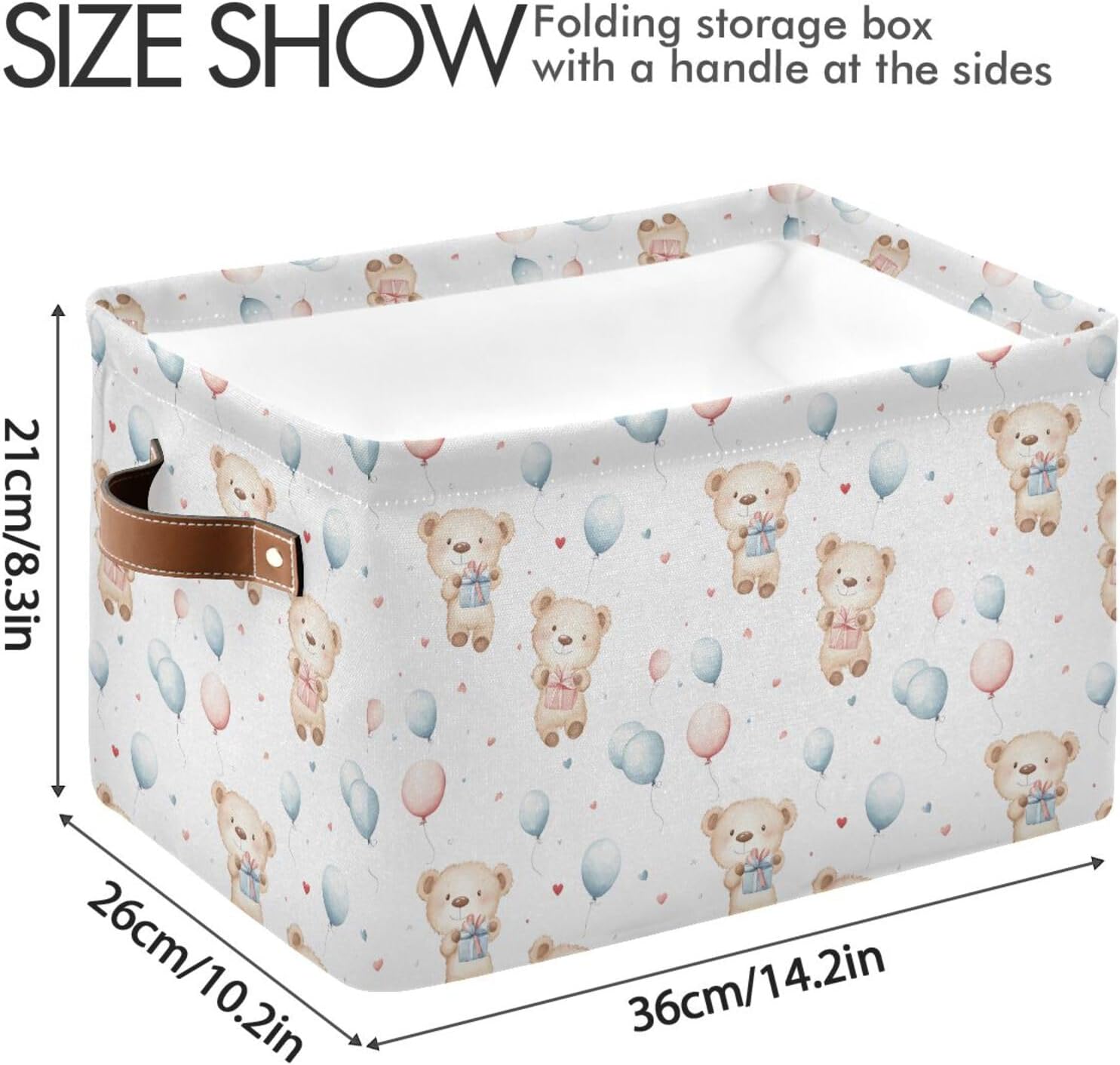Foldable Storage Basket with Handles Gift Bear Ball Pattern Fabric Kitchen Baskets Open Home Storage Bins Boxes Organizer Bag for Baby Cloth Pet Toy Book Shelf Closet Baskets 2 Pcs
