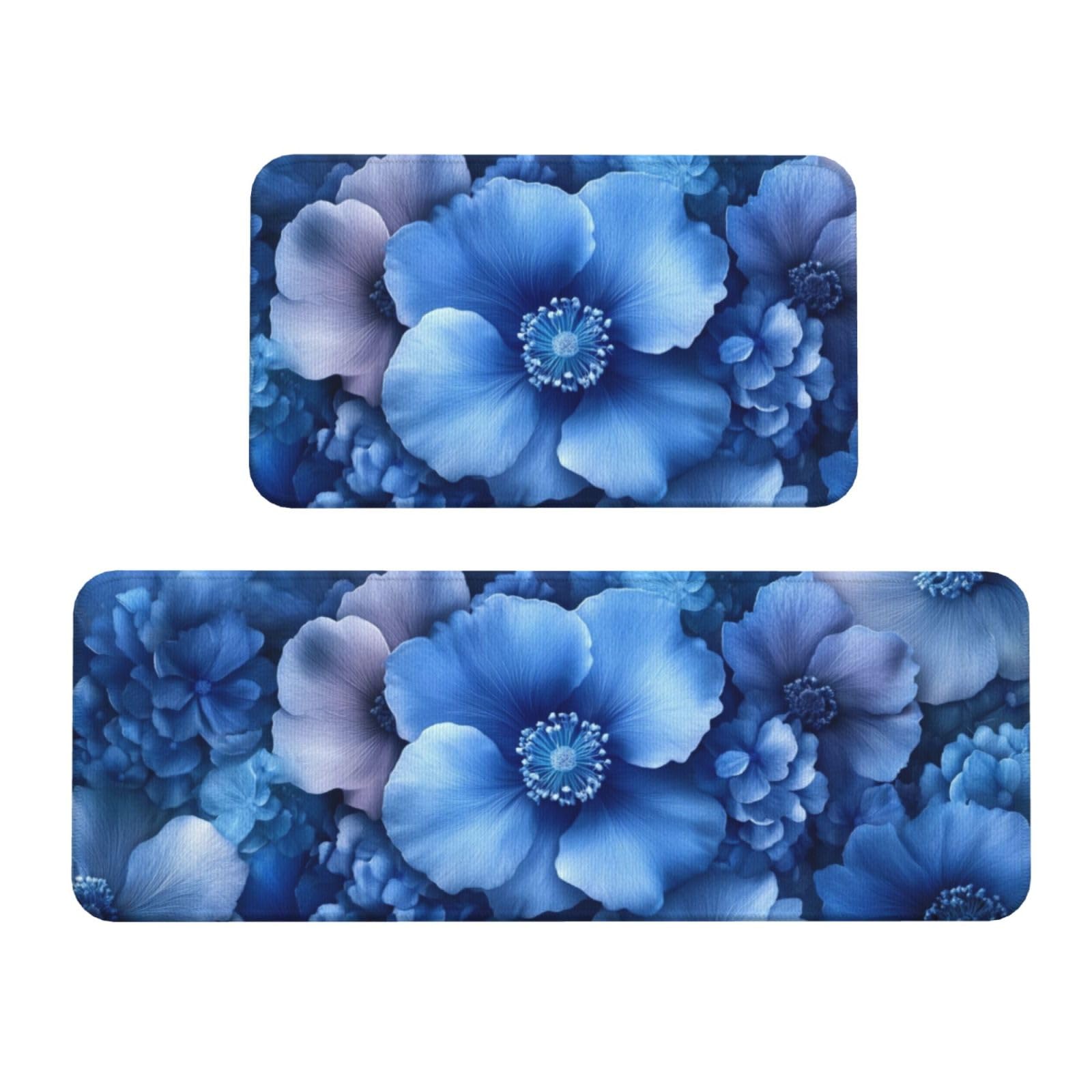 Tapetes de cocina acolchados para un suelo cómodo y elegante con diseño de flores azul océano