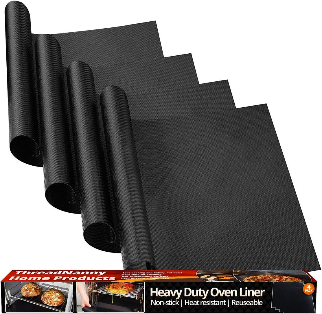 Oven Liners for Bottom of Electric Gas Oven Reusable - 4 Pack Large Heavy Duty Nonstick Teflon Range Mat 17"x 25" - Stove Floor Protector Liner Easy to Clean Reduce Spills Stuck Foods and Clean Up
