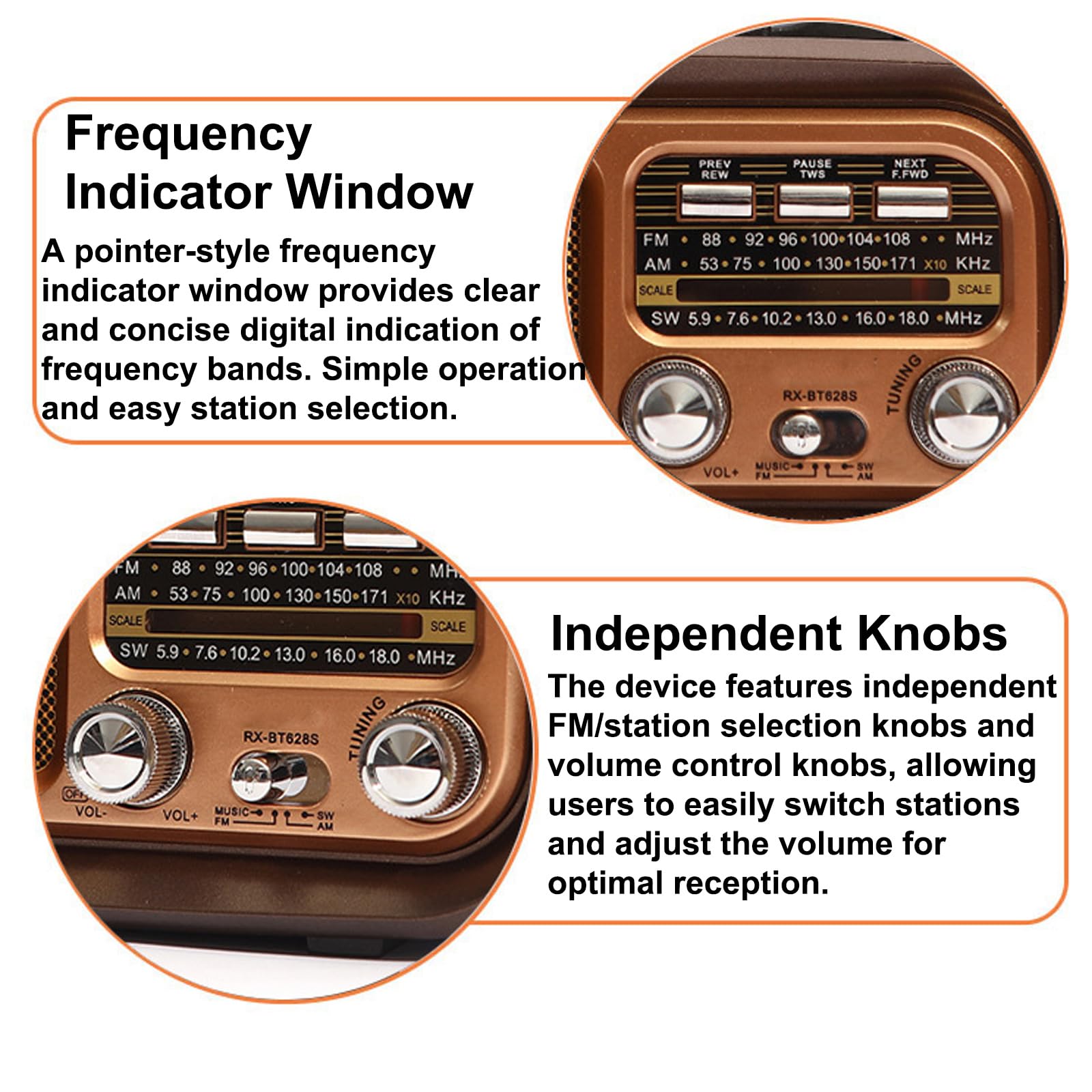 Radio Multifuncional de Tres Bandas, Estilo Retro con energía Solar, Perilla Independiente e indicador de frecuencia, Compatible con Tarjeta TF/USB. Ideal para Personas Mayores