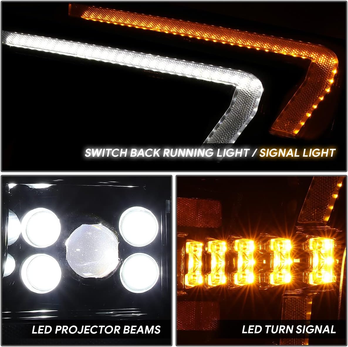 DNA MOTORING HL-HAY-030-BK Pair of LED 3D Light Bar DRL Projector Headlights Compatible with 2018-2020 F150, Black/Clear Lens/Amber Reflector