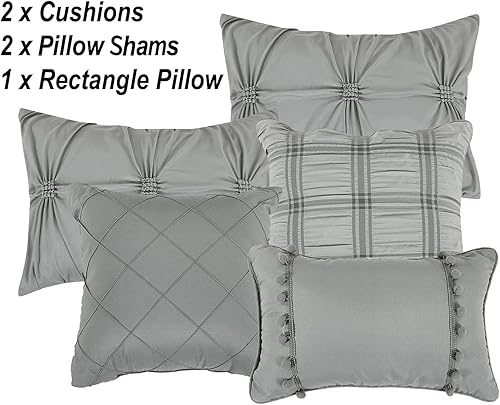 Miniatura 4 de MERRY HOME Juego de edredón de cama  Juego de edredón de tamaño Queen de 7 piezas, suave y cómodo para todas las estaciones (gris, Queen)