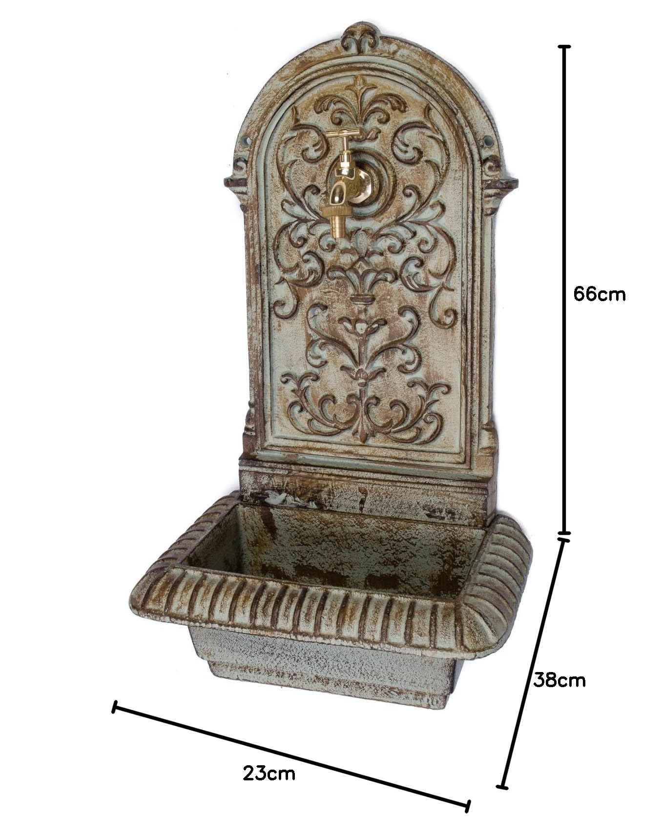 aubaho Brunnen 66cm Waschbecken Brunnen Eisen grün Wandbrunnen antik Stil Gartenbrunnen