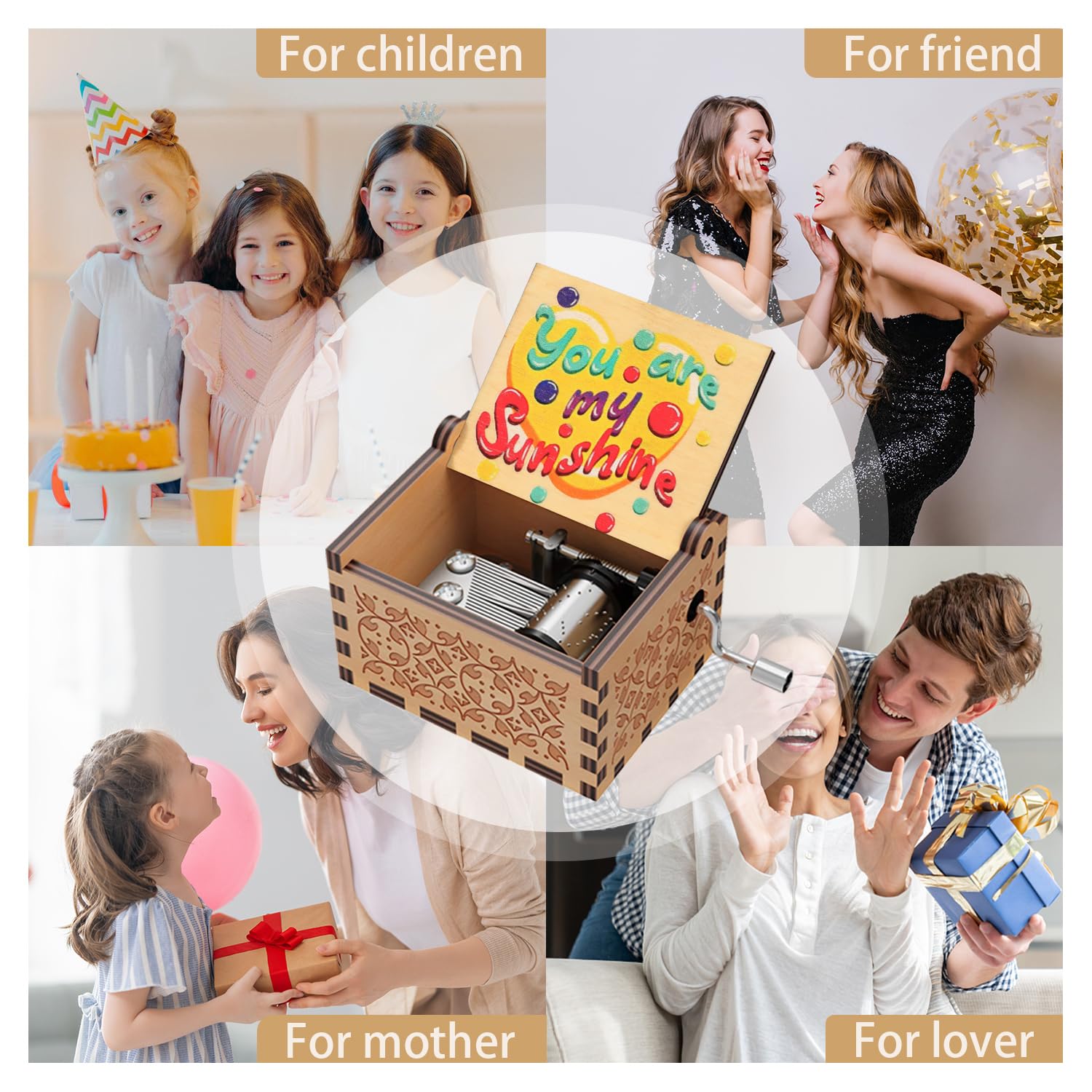 Boîte à Musique Bois Gravée « You Are My Sunshine » – Cadeau Romantique & Émotionnel Noir