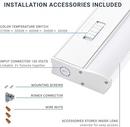 Miniatura 3 de PARMIDA - Iluminación LED para debajo del gabinete, instalación cableada, 12 pulgadas, 9 W, 3CCT seleccionable por color, 3000 K4000 K5000 K,