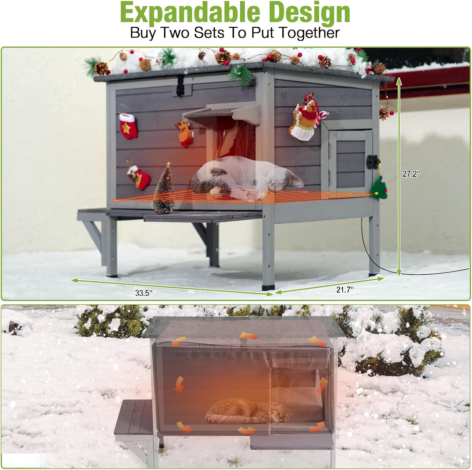 Heated Cat House Outdoor Insulated Kitty Shelter with Heater Keep Warm in Winter,Waterproof Roof