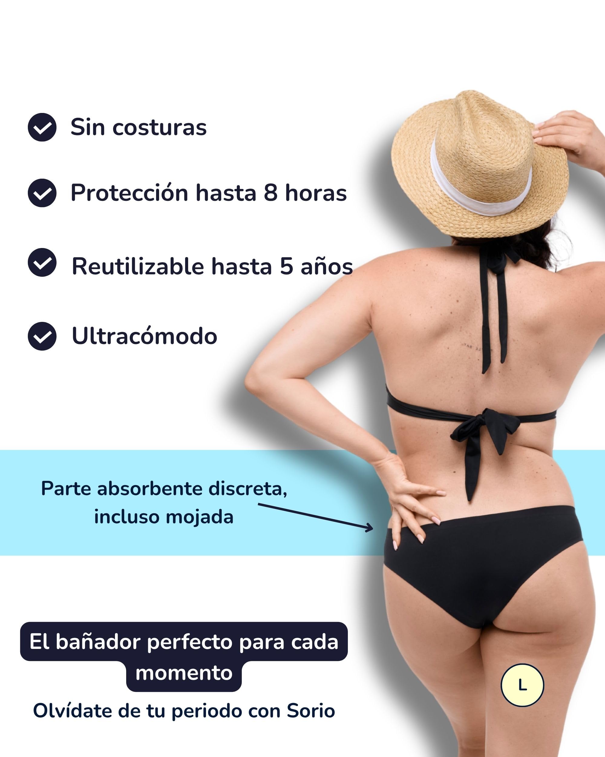 SORIO® Bikini Menstrual Sin Costuras para Mujer y Niña - Flujo Medio | Efecto Segunda Piel Discreto - Absorbente, Antifugas y Antiolor - Equivale a 2-3 Tampones - Piscina y Playa