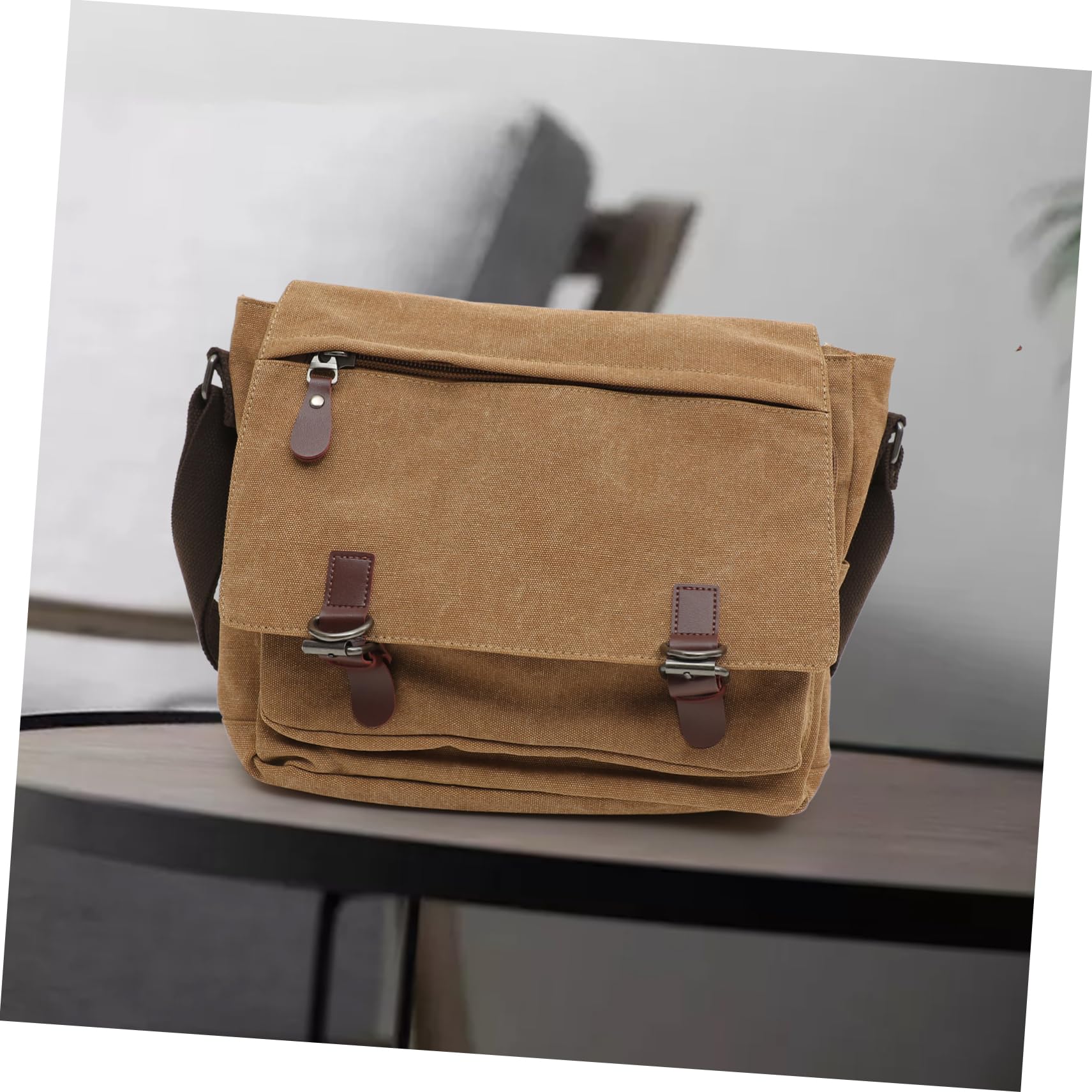 Angoily Bolso Bandolera Mediano de Lona Caqui para Hombre y Estudiantes