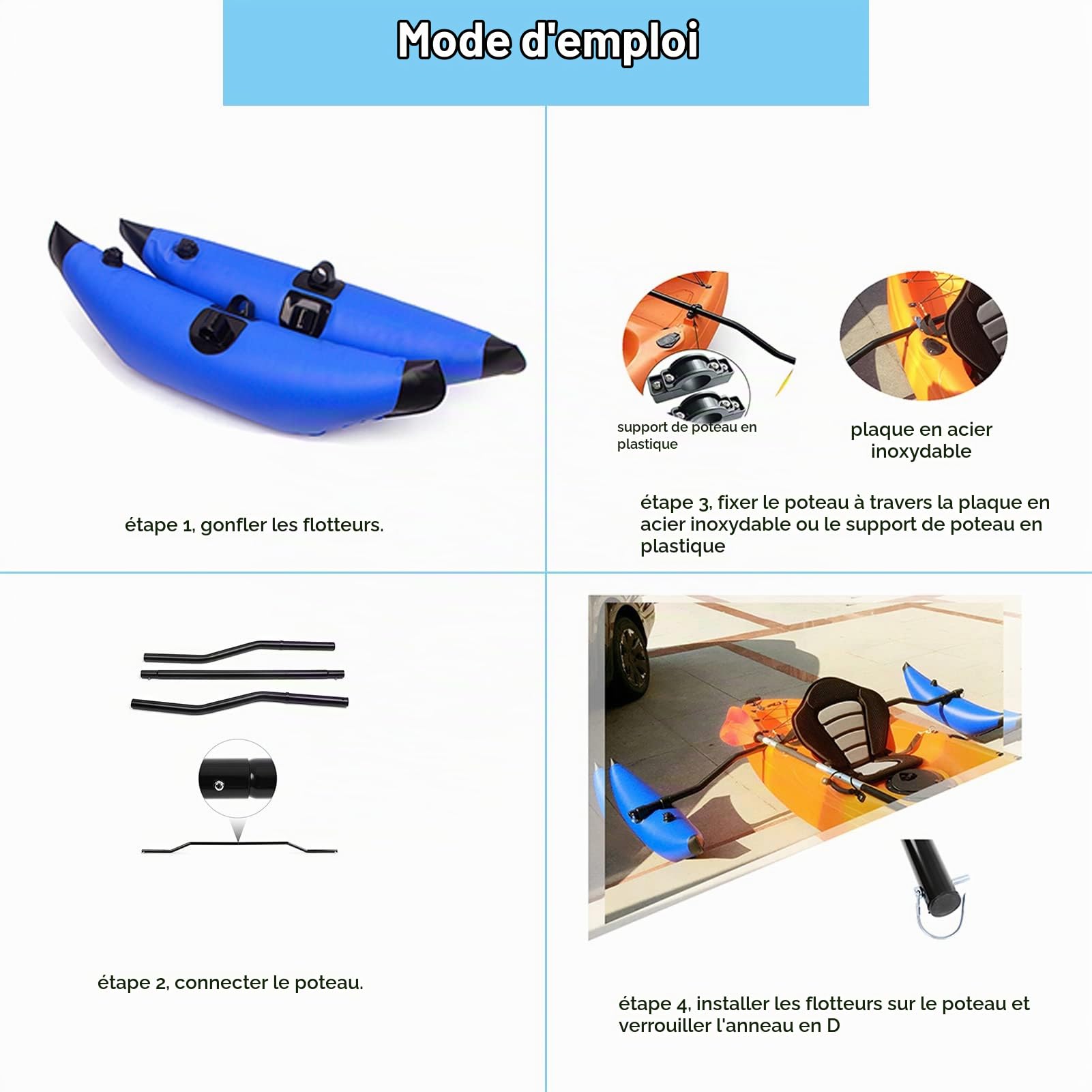 Stabilisateur de Kayak Gonflable, Kit de Stabilisateur de canoë en PVC, Accessoire de Bateau D'équilibrage Flottant, avec Couleurs en Option, pour Kayak