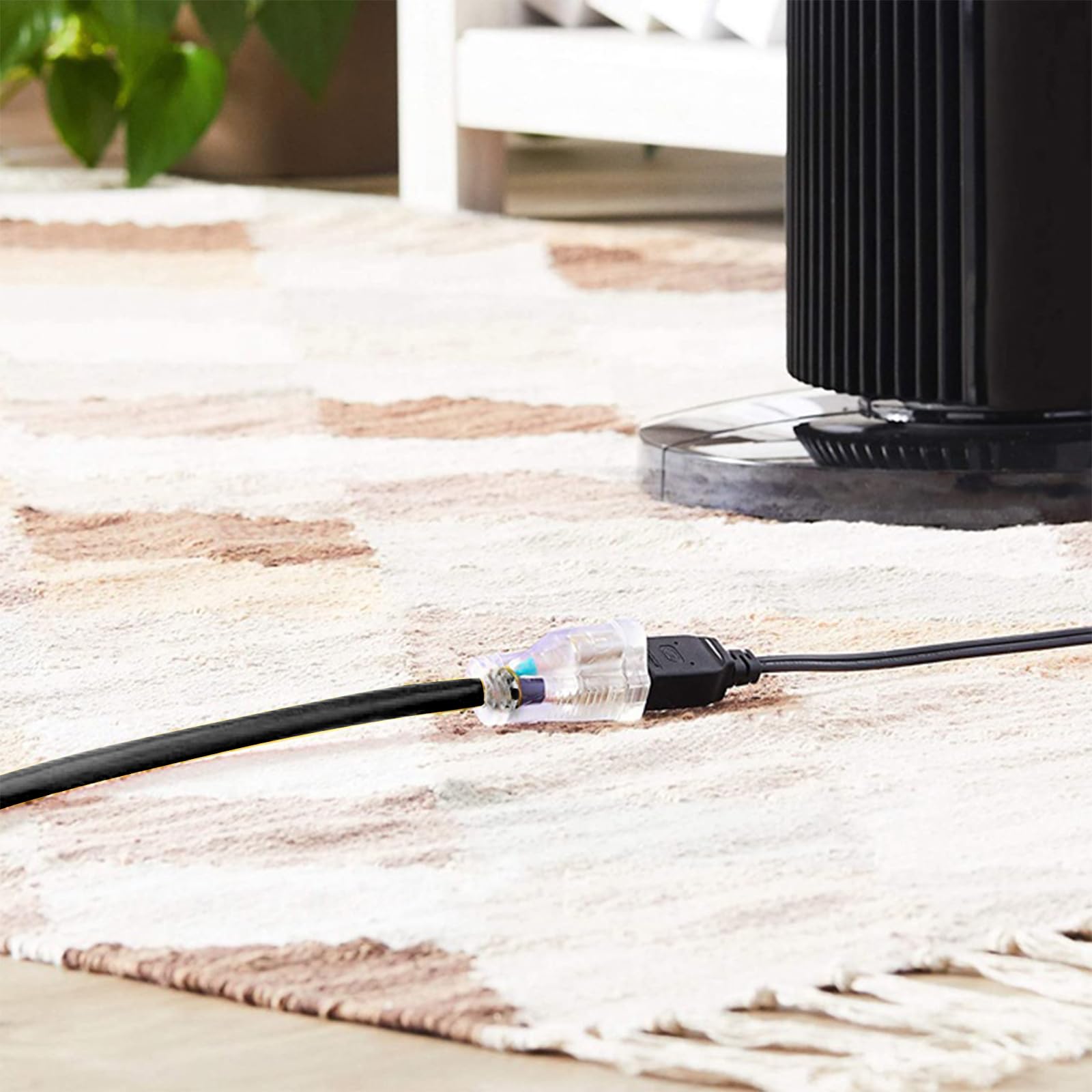 Cable de extensión para exteriores con iluminación de 10 pies 14/3 – Calibre 12 3 puntas SJTW resistente cable de extensión negro con enchufe de 3 puntas para mayor seguridad, listado UL