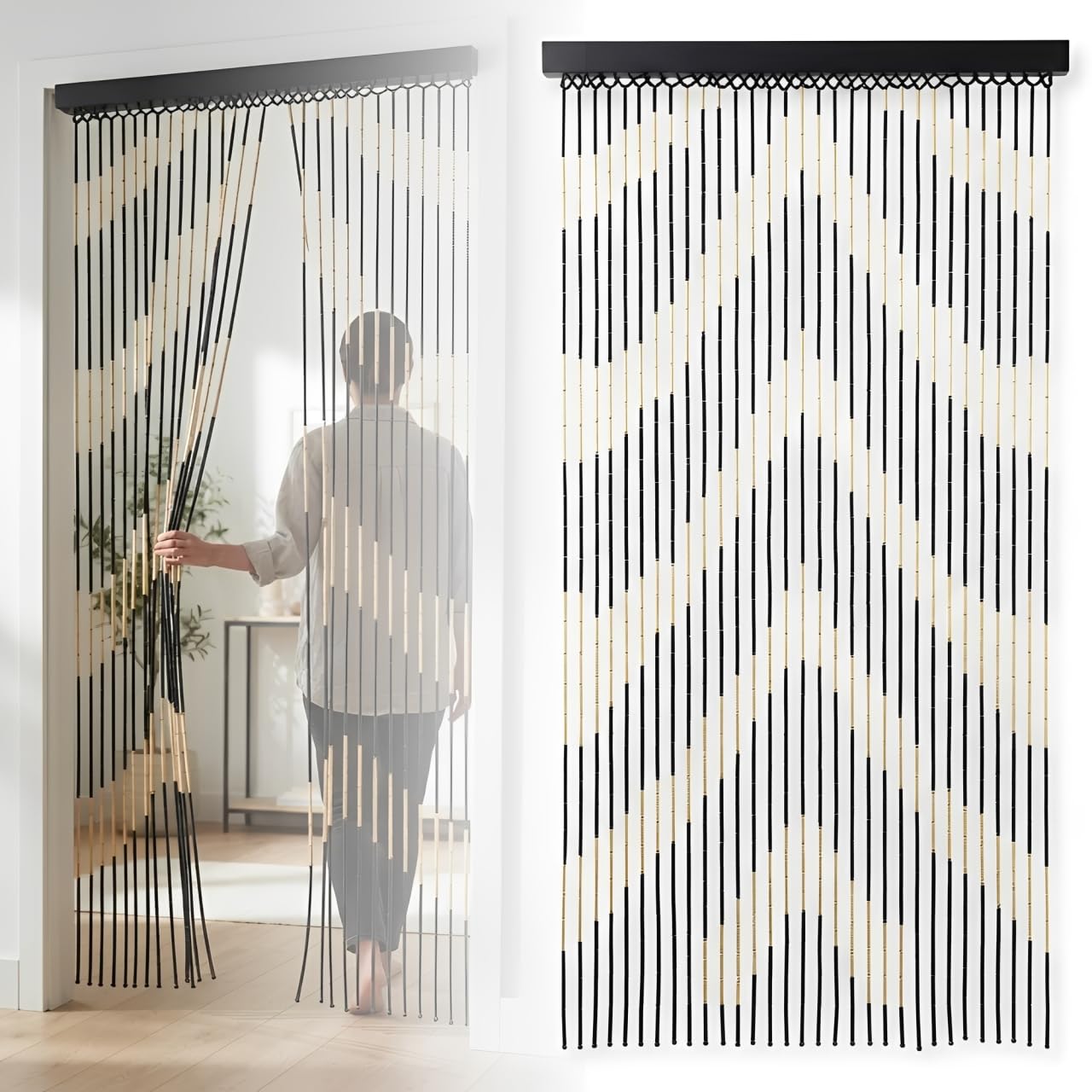 Sizi Bamboo Beaded Wooden Door Curtain Summer Blind Fly Privacy Screen Hanging & Caravan Room Window Decorations Dividers for Doorways 90cm x 180cm Arrow