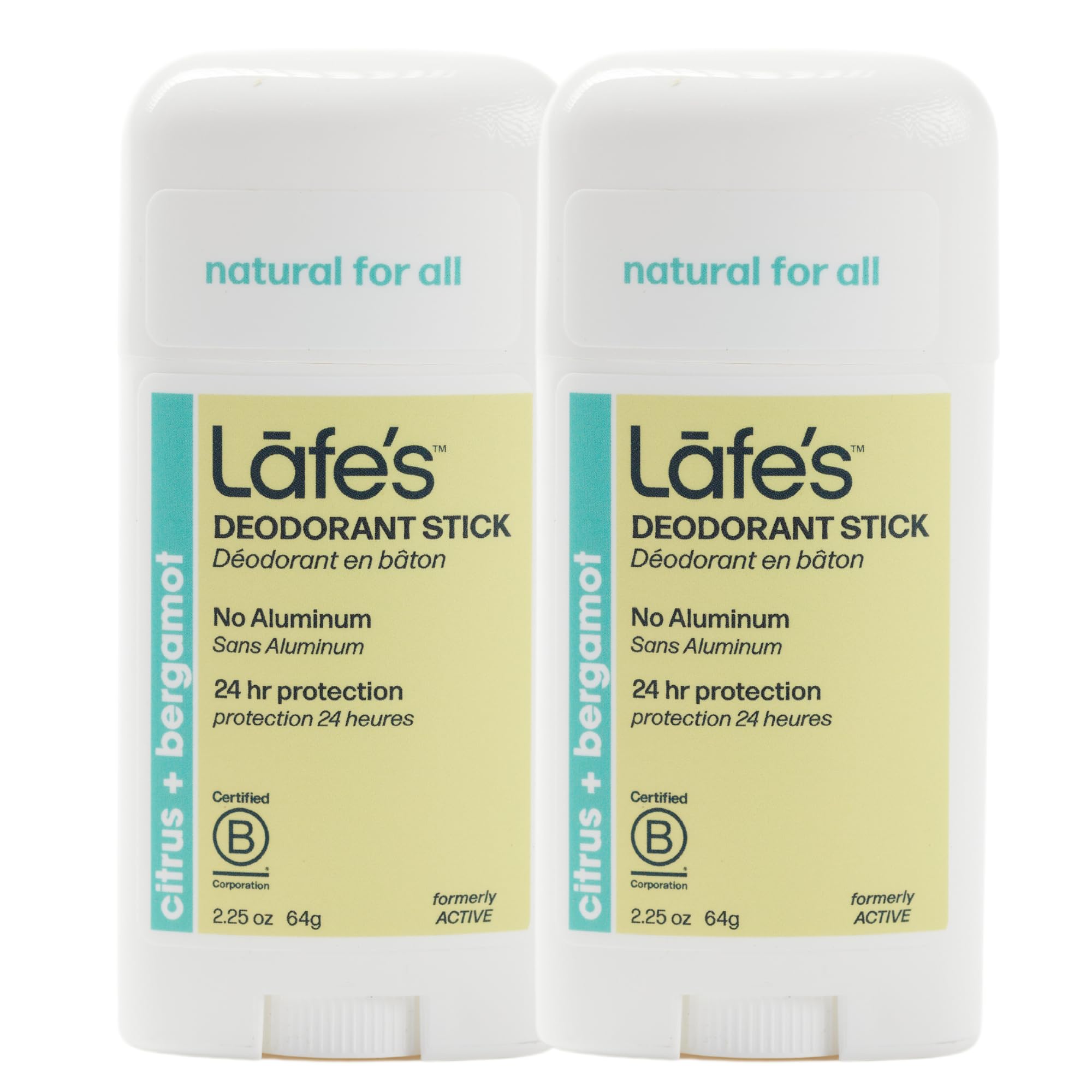 Lafe's Natural Deodorant | 2.25oz Aluminum Free Natural Deodorant Stick for Women & Men | Paraben & Baking Soda Free with 24-Hour Protection (Citrus & Bergamot) (2.25 Ounce (Pack of 2))