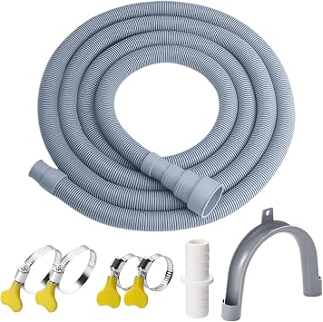 Elyfree Washer Drain Hose, 8Feet Flexible Washing Machine Drain Hose Universal Dishwasher Hose Extension Kits Corrugated Washer Hoses W/ 1 Hose 4 Clamps 1 U-Bend Holder