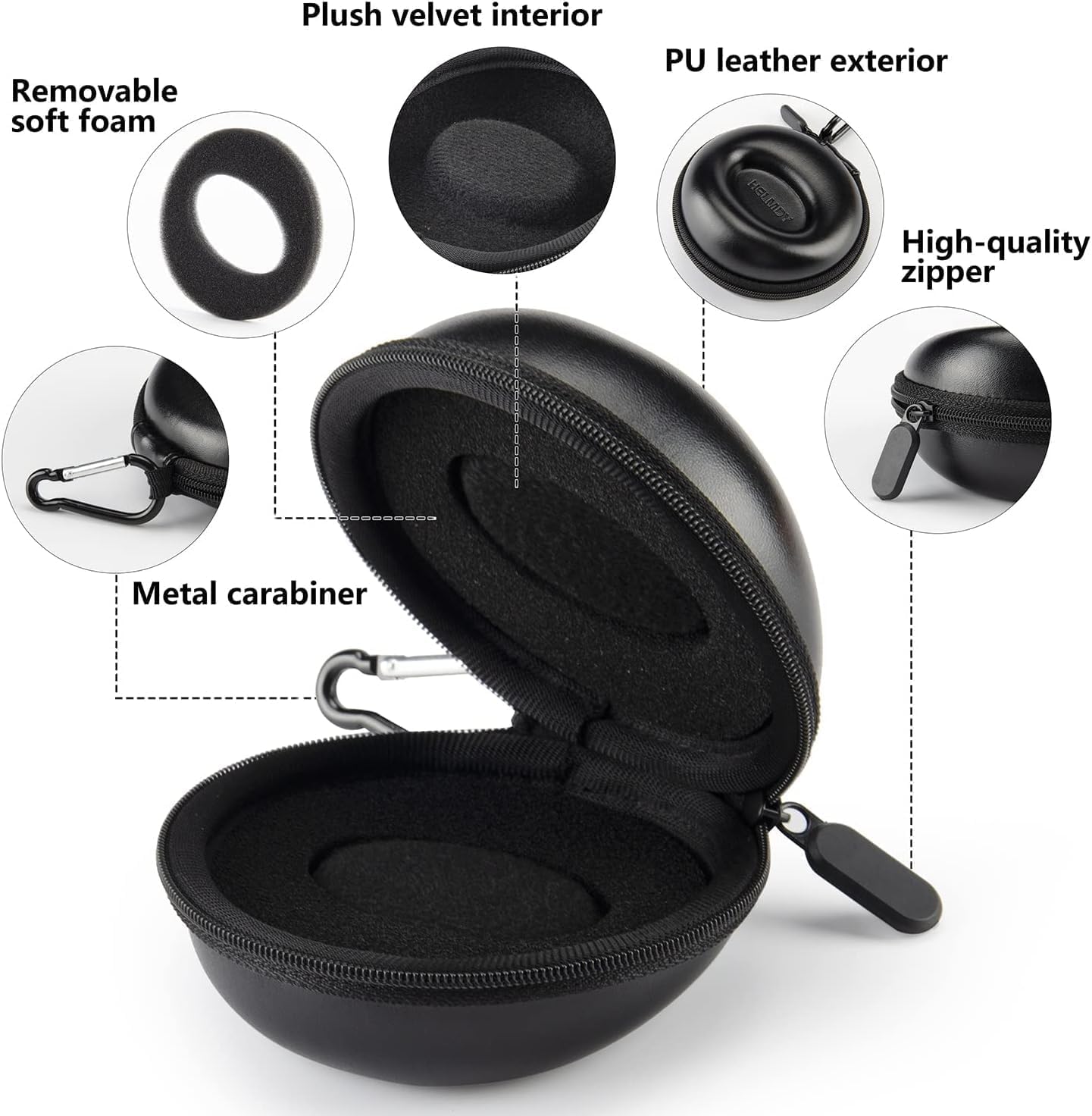 Estuche de Viaje para Relojes 50 mm Cremallera Mosquetón - Negro 2 Piezas