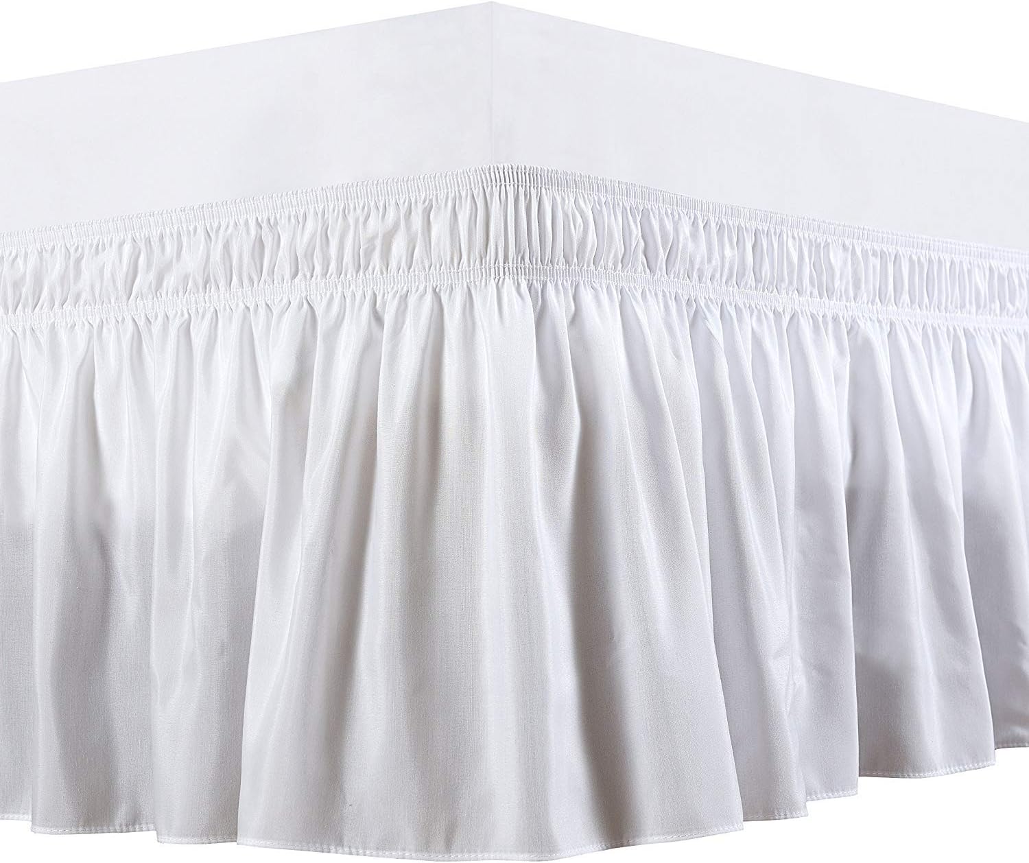 Three Fabric Sides Wrap Around Elastic Bed Skirt Easy On/Easy Off Hotel 1500 TC 1 Piece Around Bed Skirt 15" Drop Length Full White Solid 100% Egyptian Cotton