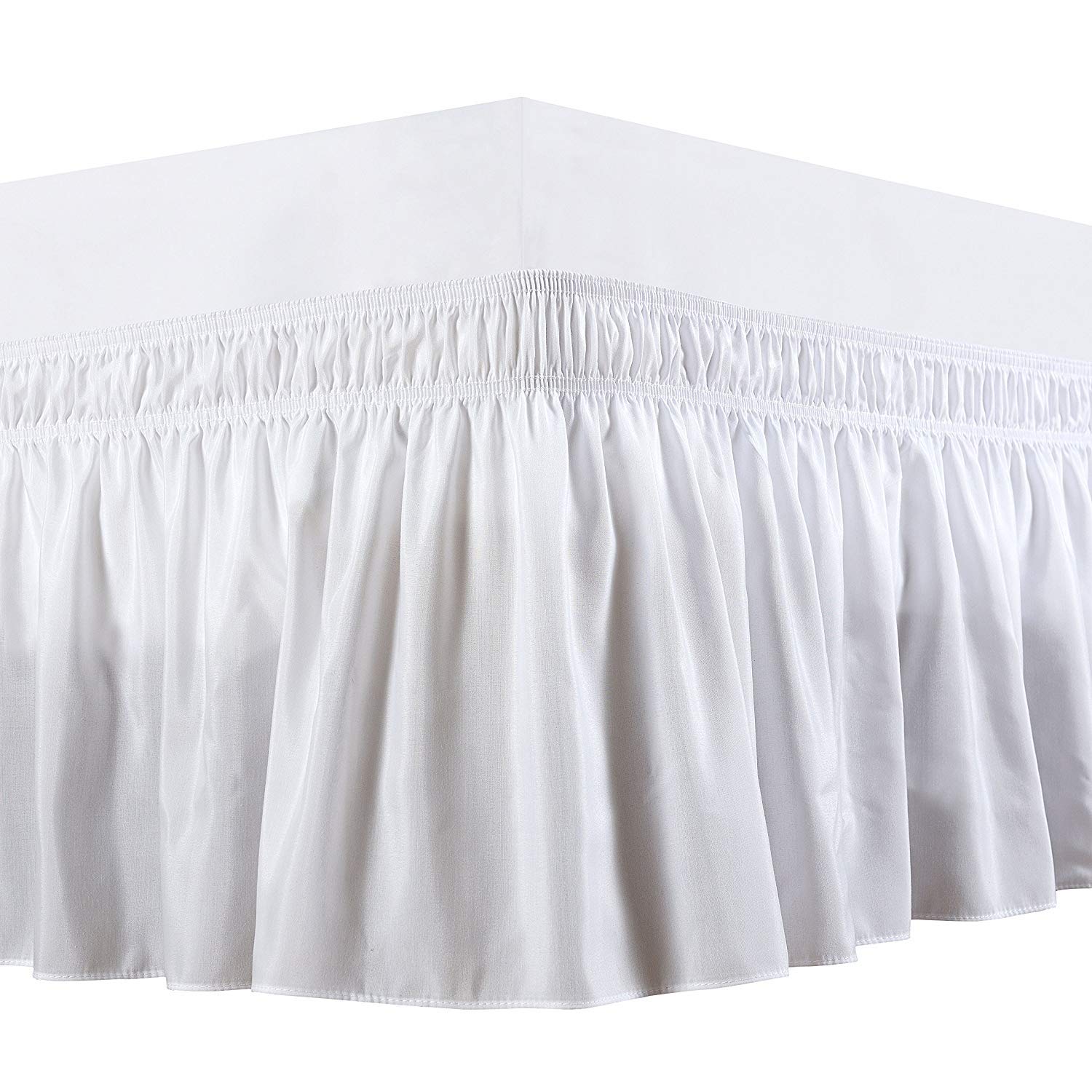 Indiana Linen Wrap Around Elastic Bed Skirt -Polyester/Microfiber Three Fabric Sides Silky Soft & Wrinkle Free 1PC Around Bedskirt (Twin-XL/10 Drop Length, White Solid)