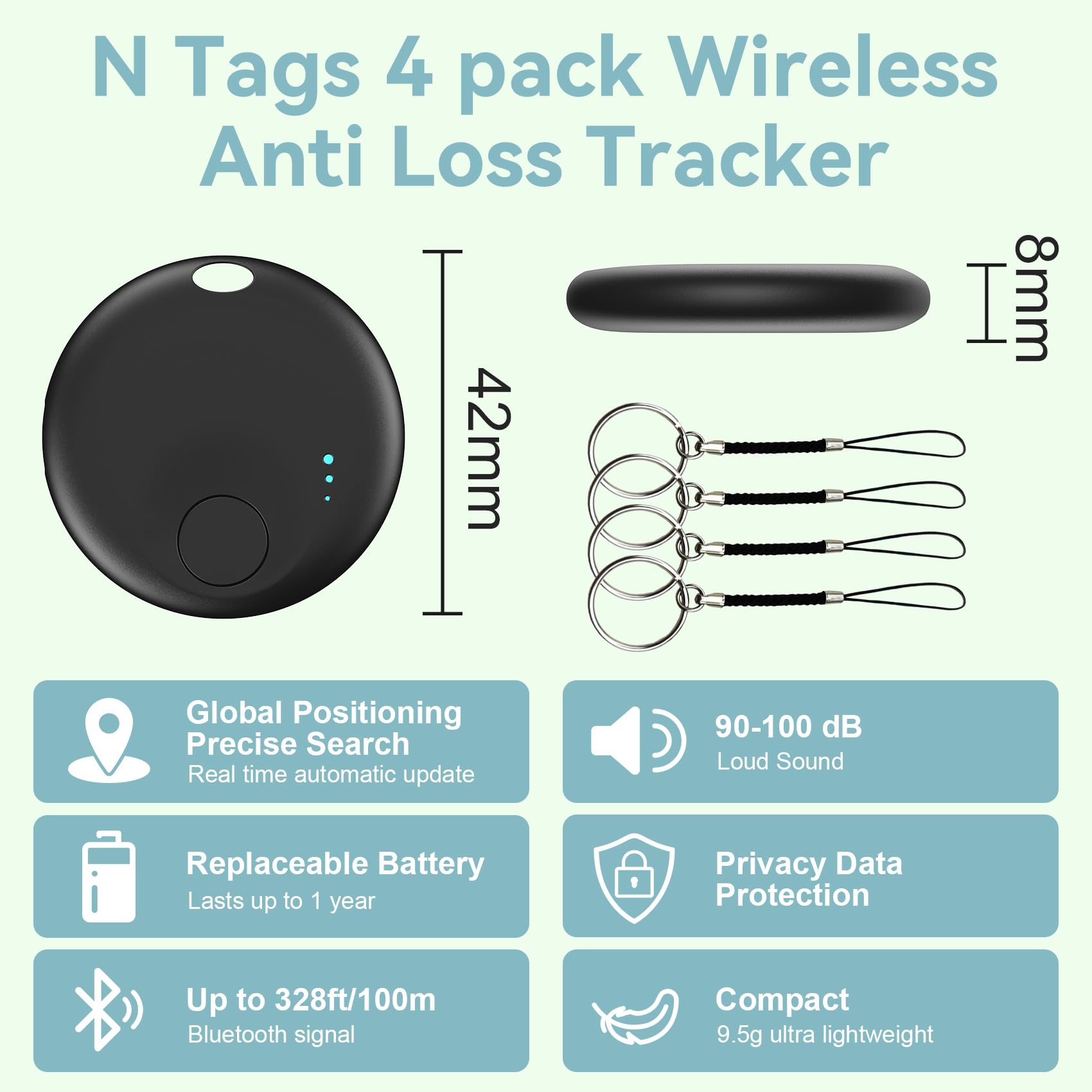 Air Tracker Android, 4 Traceur Localisateur D’Objets Bluetooth, Smart Tracker Tag Fonctionne avec l’app Google Localiser (Uniquement Android), Smart Traceur Tag pour clés, Bagages