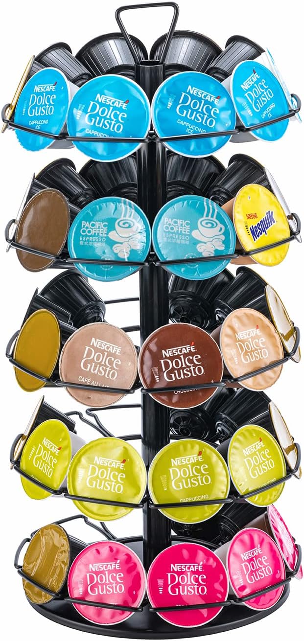 Flagship 50 Dolce Gusto Capsules Holder Black Coffee Pod Carousel 360° Rotating Rack Stand for Dolce Gusto Pods 5 Tier (50 Pods Capacity)