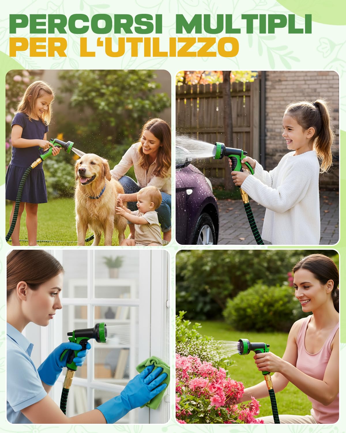 Tubo Irrigazione Estensibile Giardino 30 Metri, Canna Acqua Giardino con Pistola a Spruzzo 10 Modalità e Connettori in Ottone, Ideale per Cortile, Prato e Lavaggio Auto