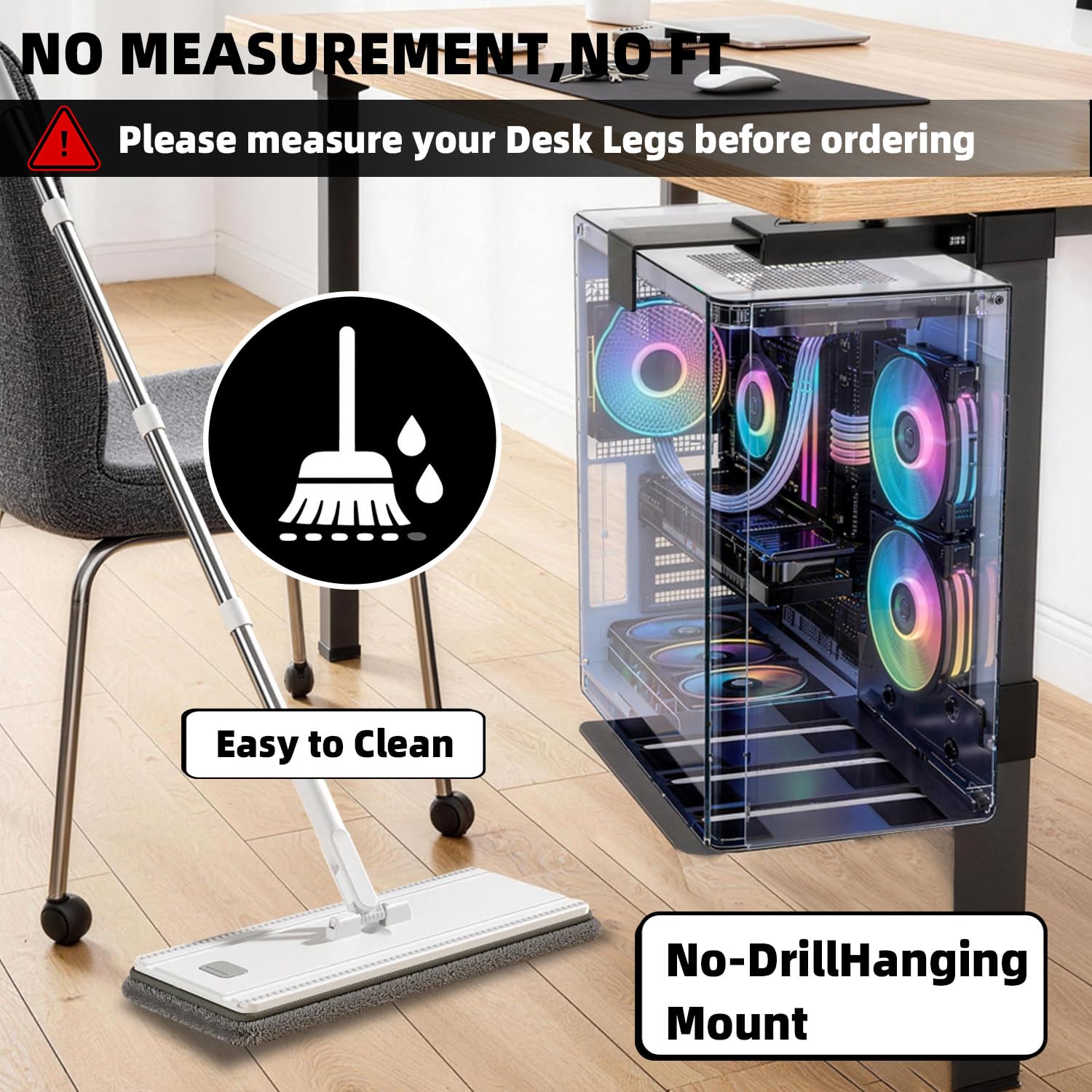 Supporto PC Sotto Scrivania,Capacità di Carico di 35 KG,Non è Necessaria Alcuna Foratura,Supporto PC Fisso,(Applicabile Solo a Gambe Del Tavolo da 65 mm × 45 mm),Con Tappetino Antiscivolo, Nero