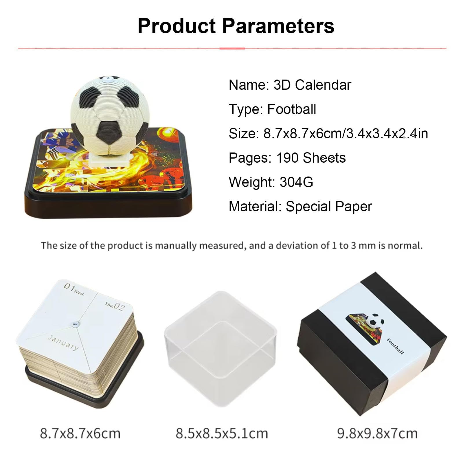 3D Kalender, 3D Fußballkalender 2026 DIY Papierschnitzerei Schreibtisch-Notizblock