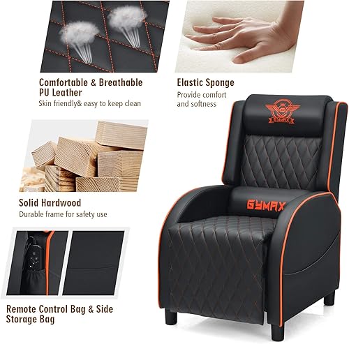 Miniatura 6 de GYMAX Silla reclinable de masaje para juegos, sofá individual ergonómico de estilo de carreras con reposacabezas ajustable, respaldo y reposapiés,
