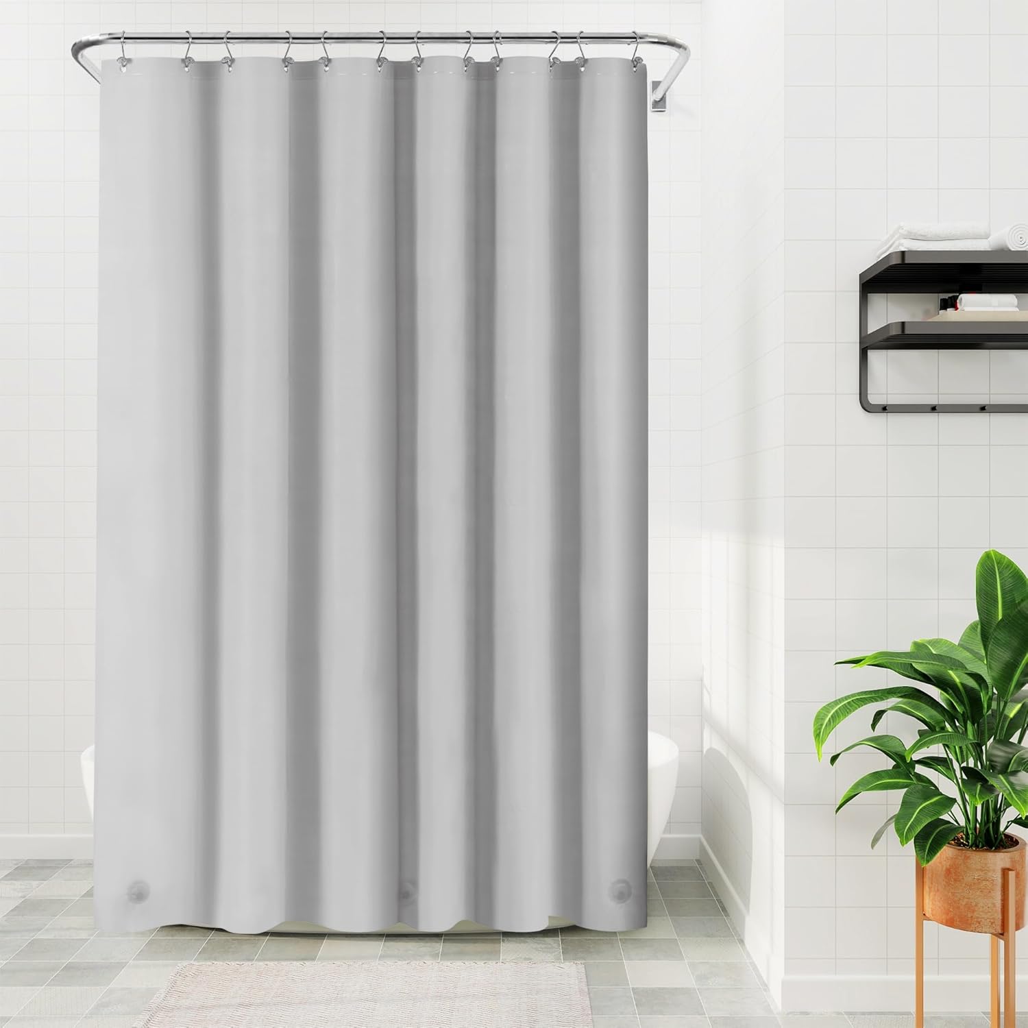 Barossa Design Gray Silver Long Shower Curtain Liner 78" Height - 3 Magnets & Waterproof Lightweight PEVA Shower Liner for Bath Tub, PVC Free, Metal Grommets, Silver Gray, 72x78