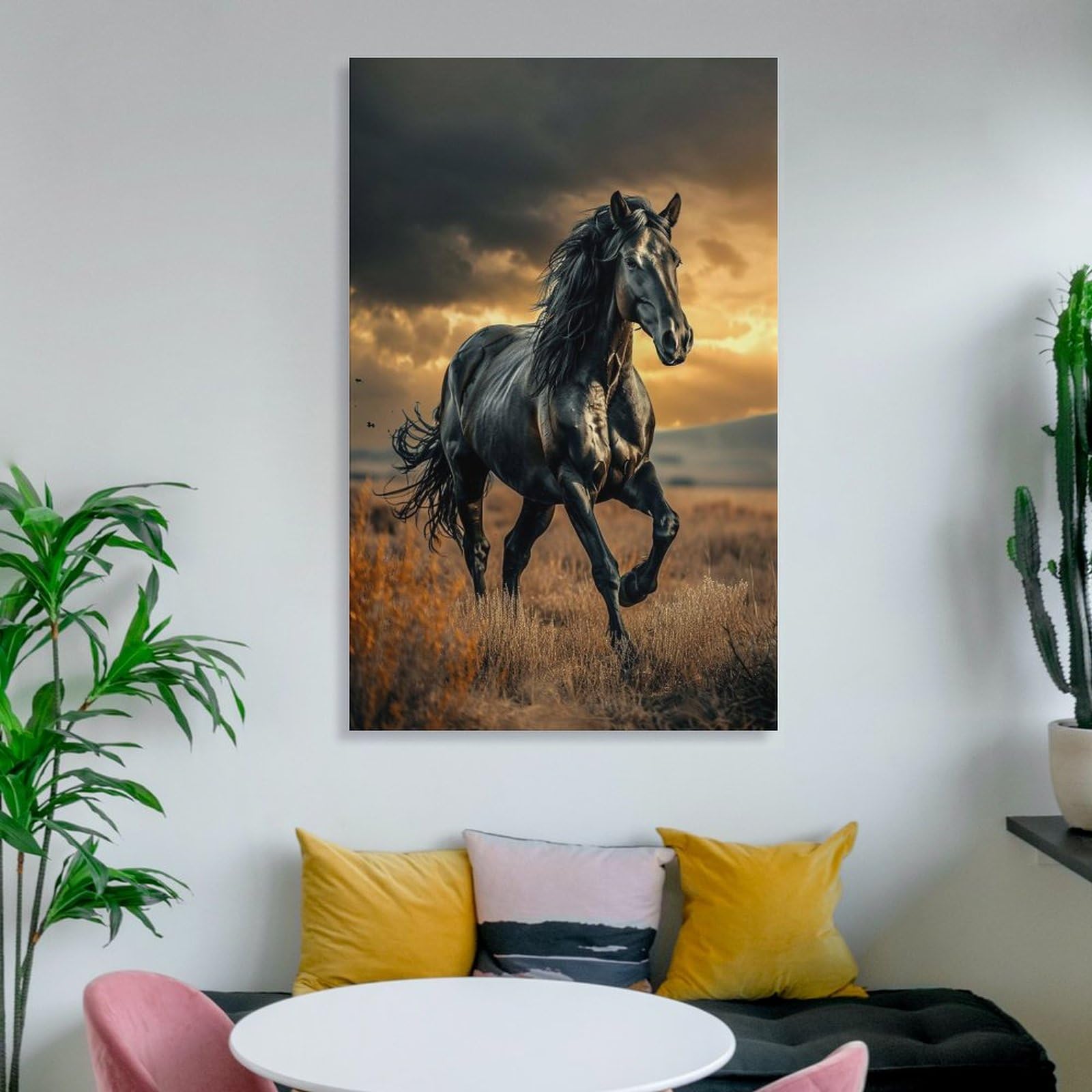 Amazon.co.jp: 絵画 黒い馬が草原を疾走するインテリア 絵画 動物